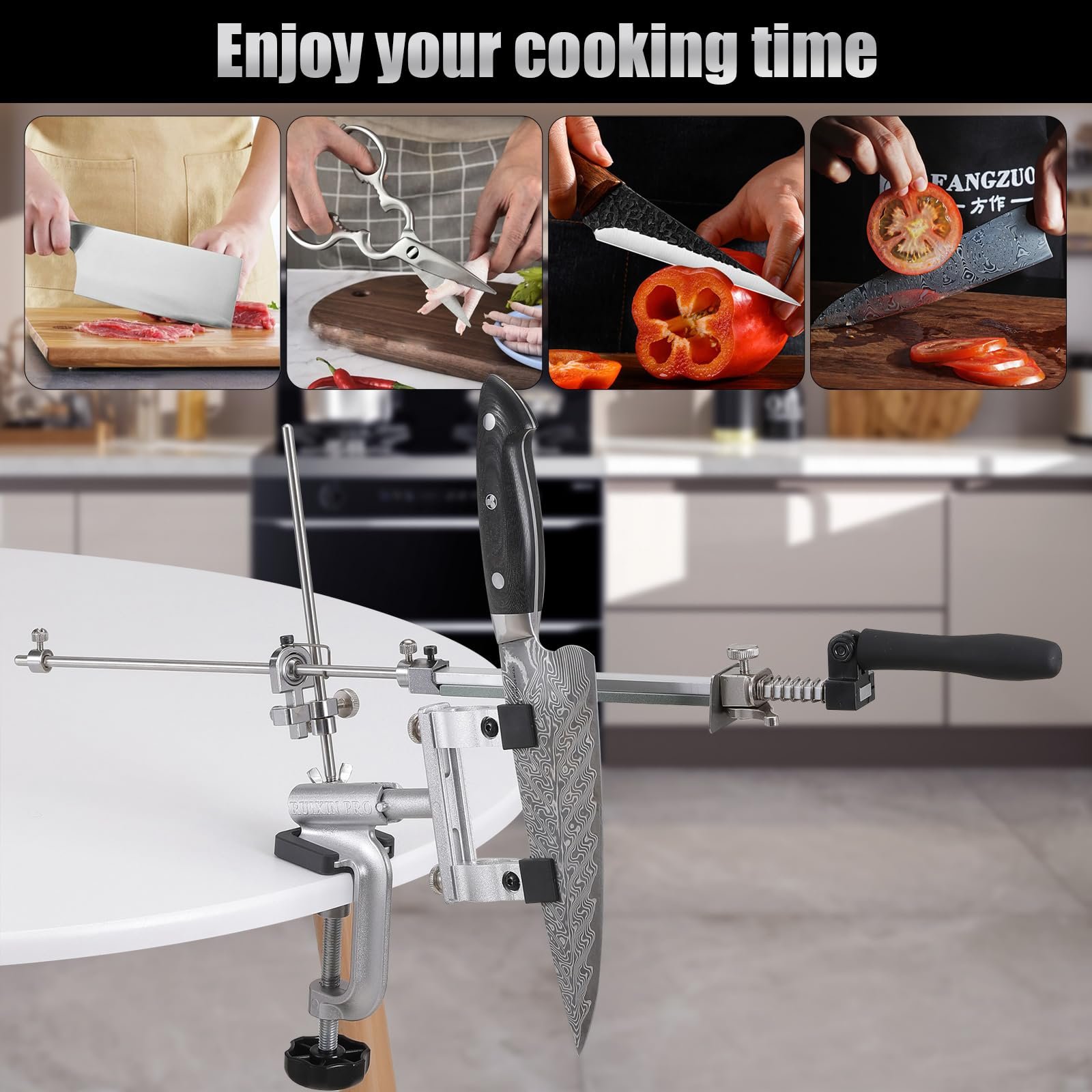 Професійна Точило для ножів RX-009 система заточування нержавіюча сталь поворот на 360° з набором із 4 каменів Silver, фото №7 Професійна Точило для ножів RX-009 система заточування нержавіюча сталь поворот на 360° з набором із 4 каменів Silver, фото №7