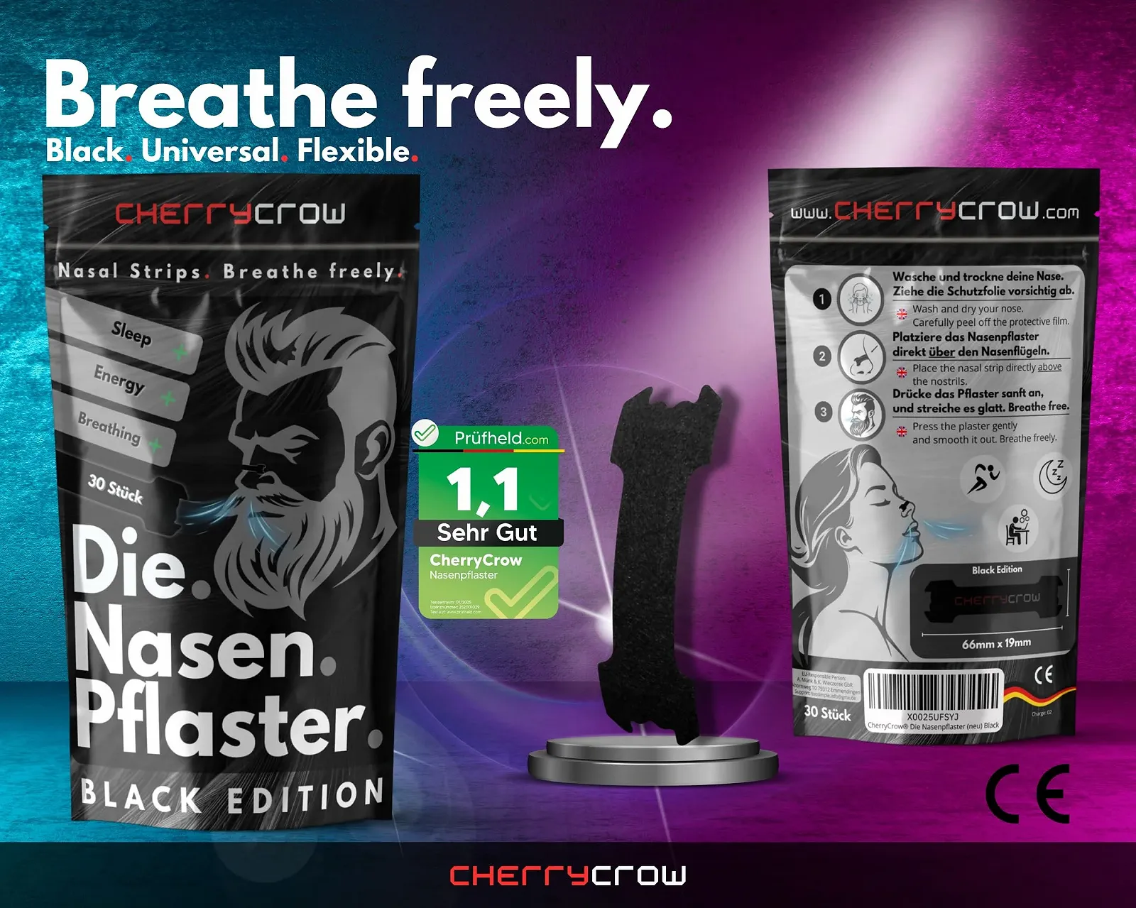 Носові пластирі CherryCrow Premium Black для кращого дихання (30 шт.), фото №2