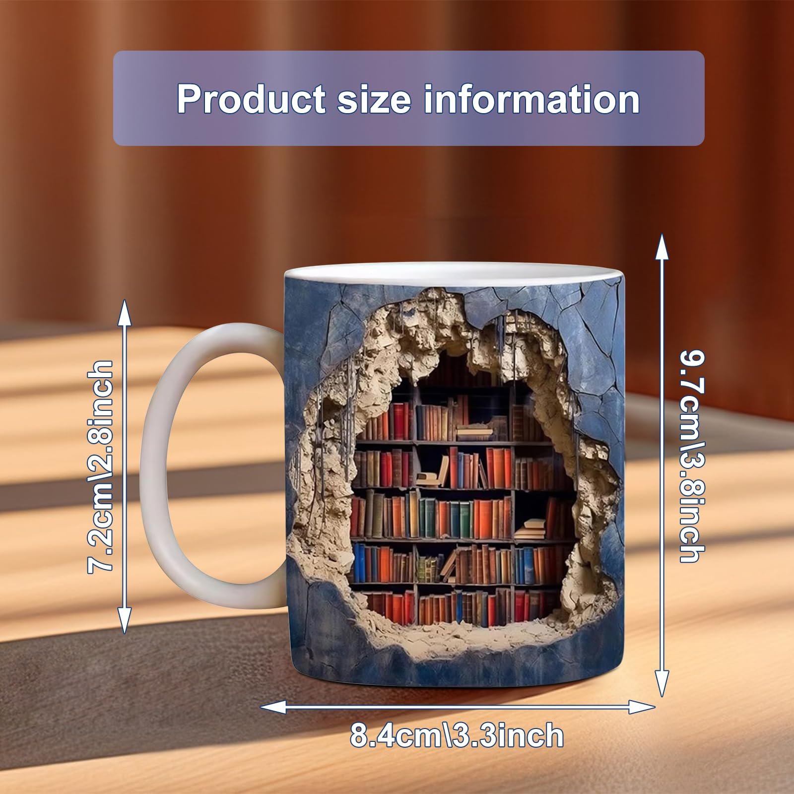 Кружка 3D Книжкова полиця, Керамічна кавова кружка, фото №2