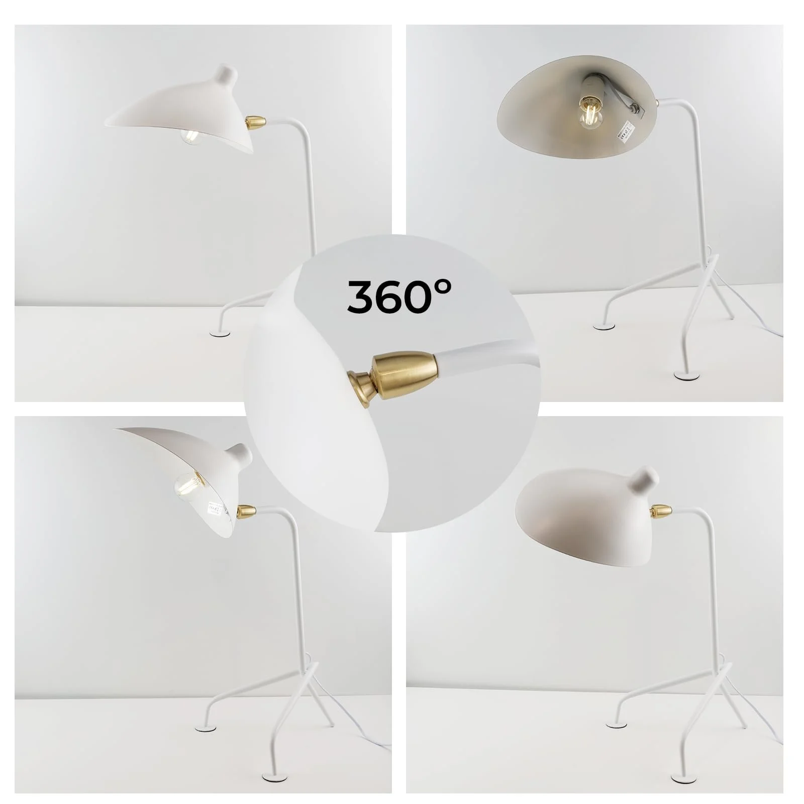 Настільна лампа Alpinaluz Nordica тринога з поворотним плафоном біла E27, фото №4