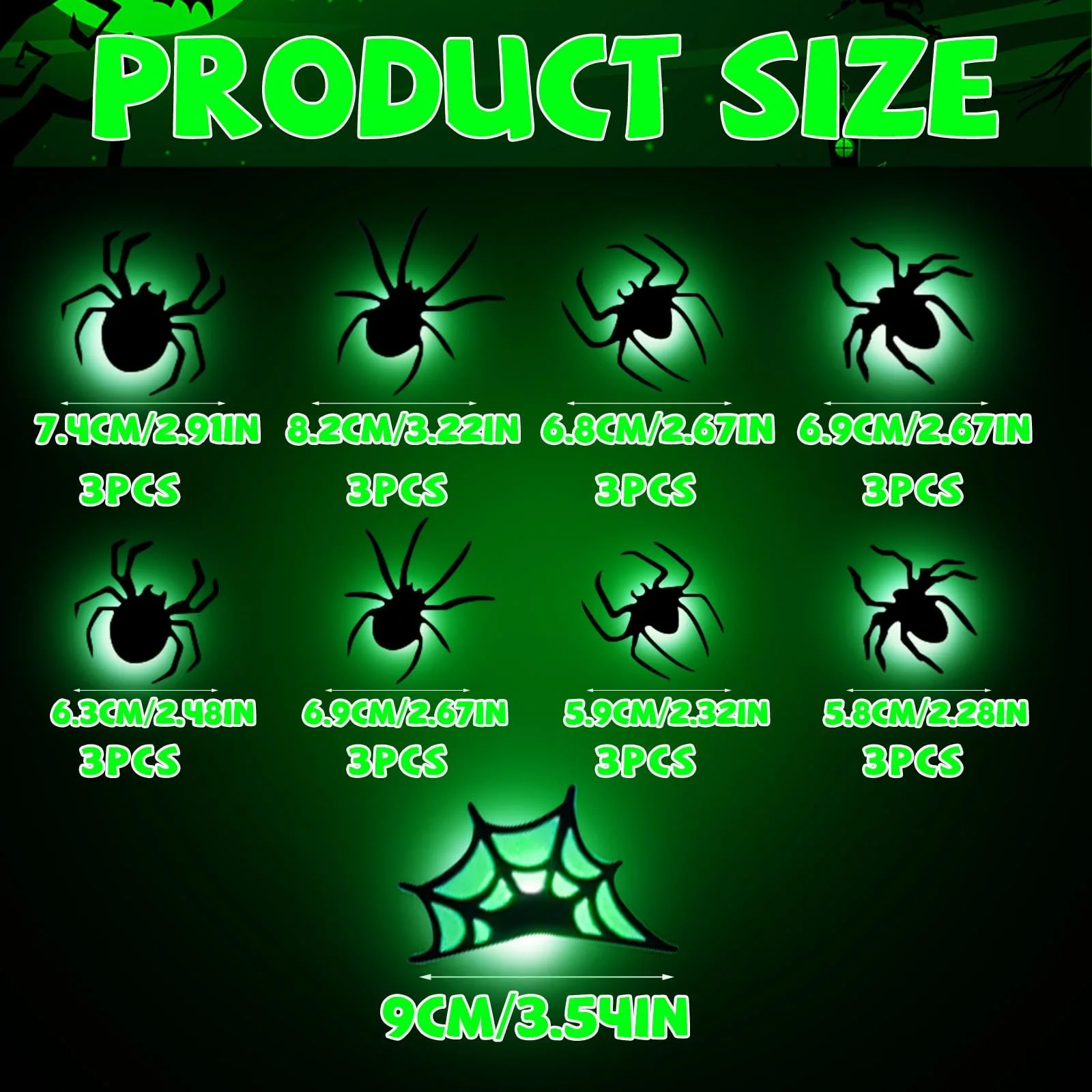 Наклейка на стіну Joycabin Halloween Decoration LED Spider 24 шт. зелена, фото №2 Наклейка на стіну Joycabin Halloween Decoration LED Spider 24 шт. зелена, фото №2