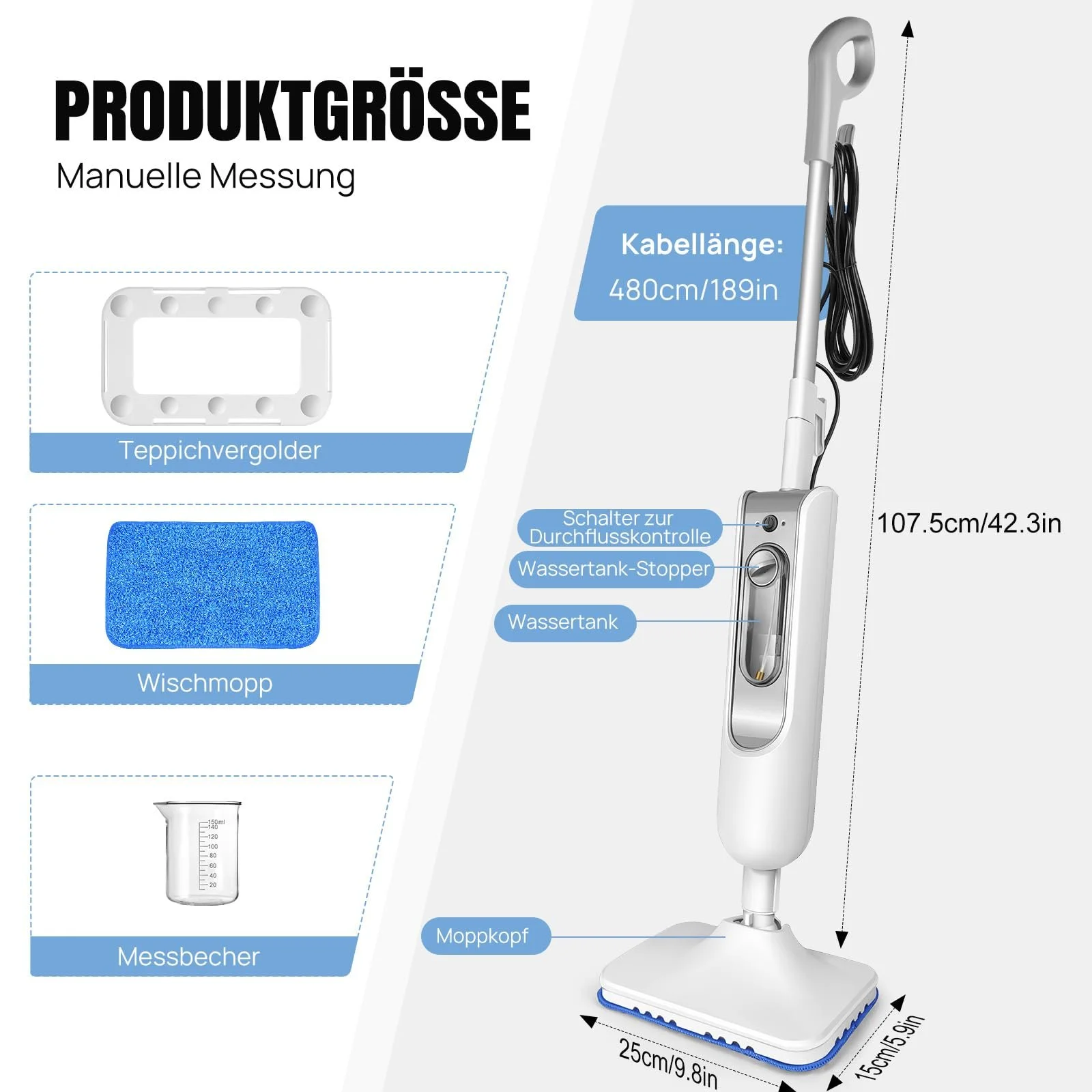 Парова швабра Premium Steam Mop Pro 1500W 400 мл 32 г/хв, фото №2