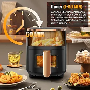 Мультипечь 6L Airfryer 8 программ Rapid Air Technology сенсорный экран смотровое окно черная synthetic.ua - Фото 1