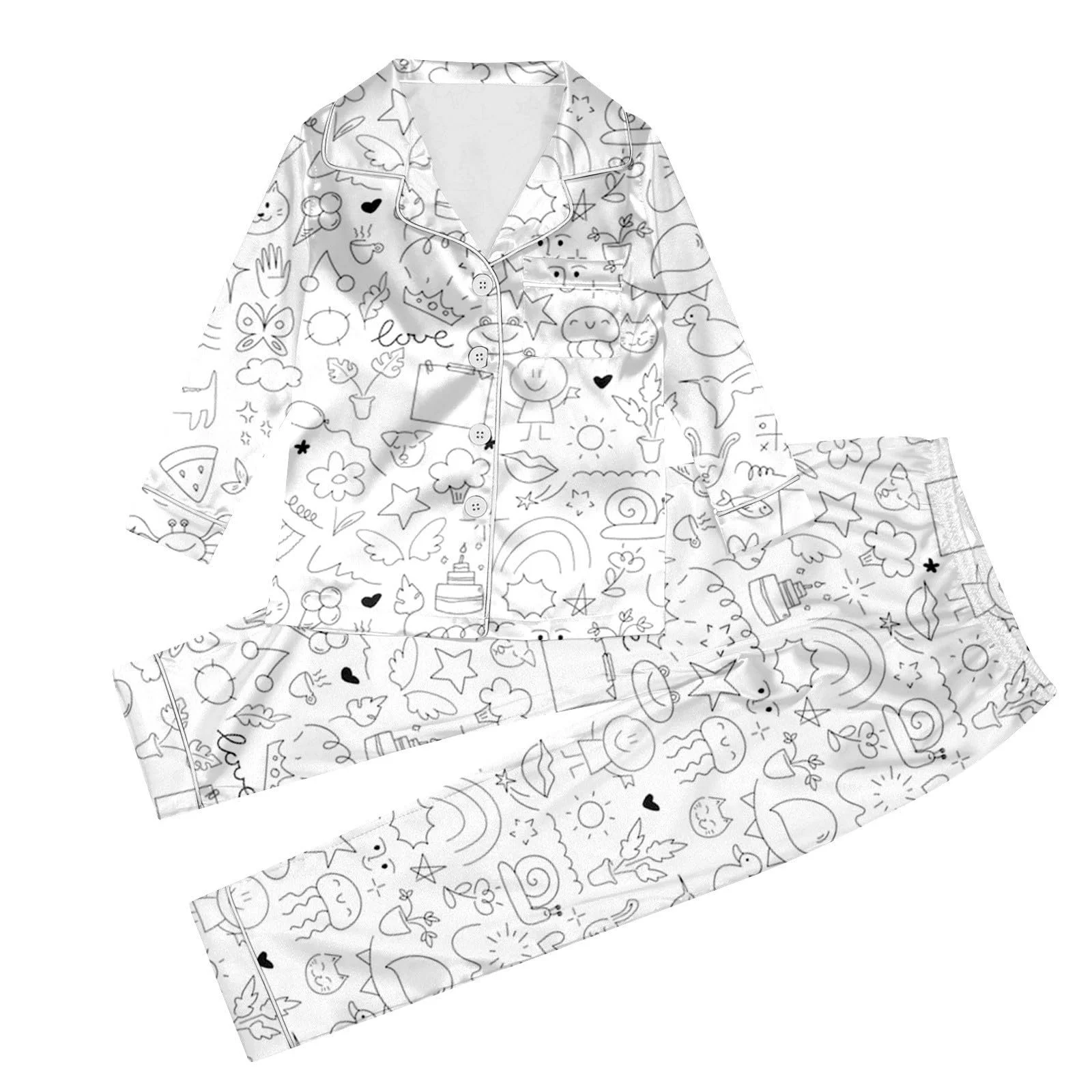 Дитяча піжама для розфарбовування Білий мультяшний принт, фото №1