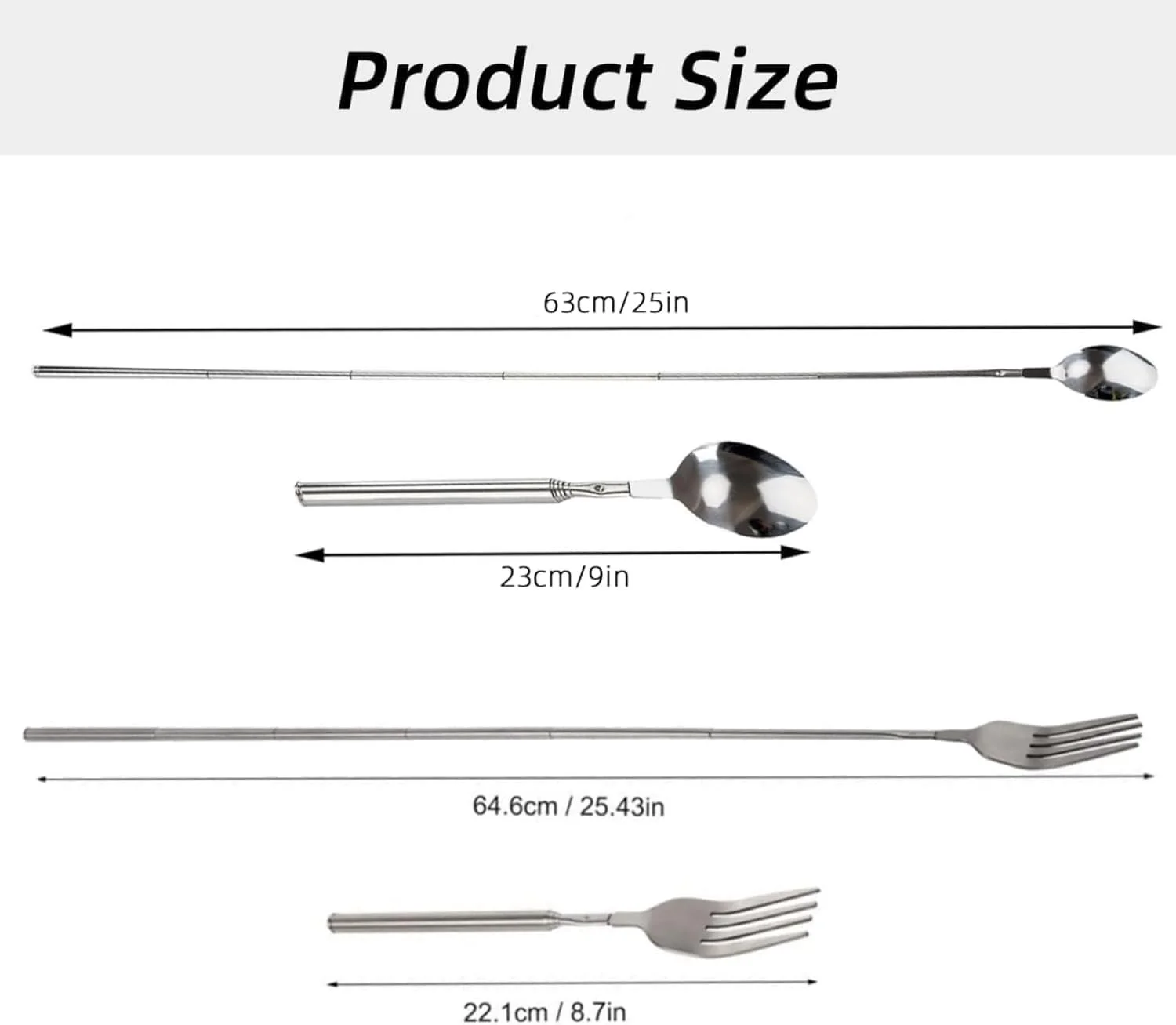 Набір телескопічних виделок і ложок, 2 шт., висувна, фото №2
