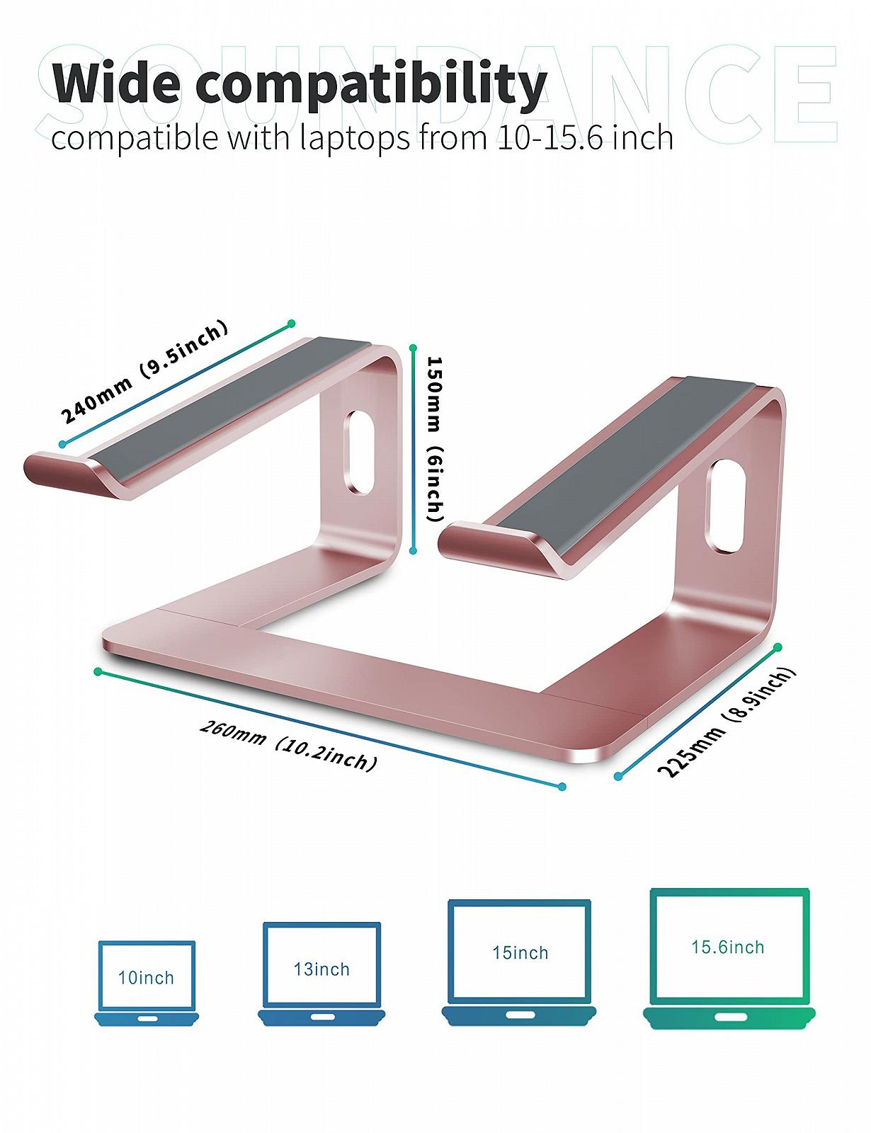 Подставка для ноутбука SOUNDANCE, Алюминиевый компьютерный подъемник, Эргономичная подставка для ноутбука для стола, Металлический держатель, Совместима с ноутбуками от 10 до 15,6 дюймов, Розовый, фото №2
