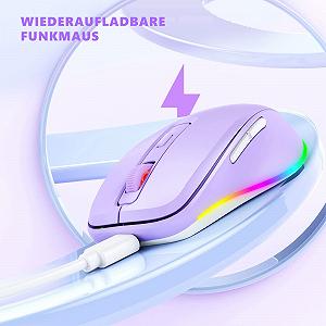 Мышь беспроводная Seenda LED, перезаряжаемая, с функцией Mouse Jiggler, тихая, 2.4G USB, для ноутбука, компьютера, DPI 2000, фиолетовая synthetic.ua - Фото 1