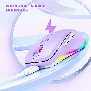 Миша бездротова Seenda LED, перезаряджувана, з функцією Mouse Jiggler, тиха, 2.4G USB, для ноутбука, комп'ютера, DPI 2000, фіолетова synthetic.ua - Фото 1