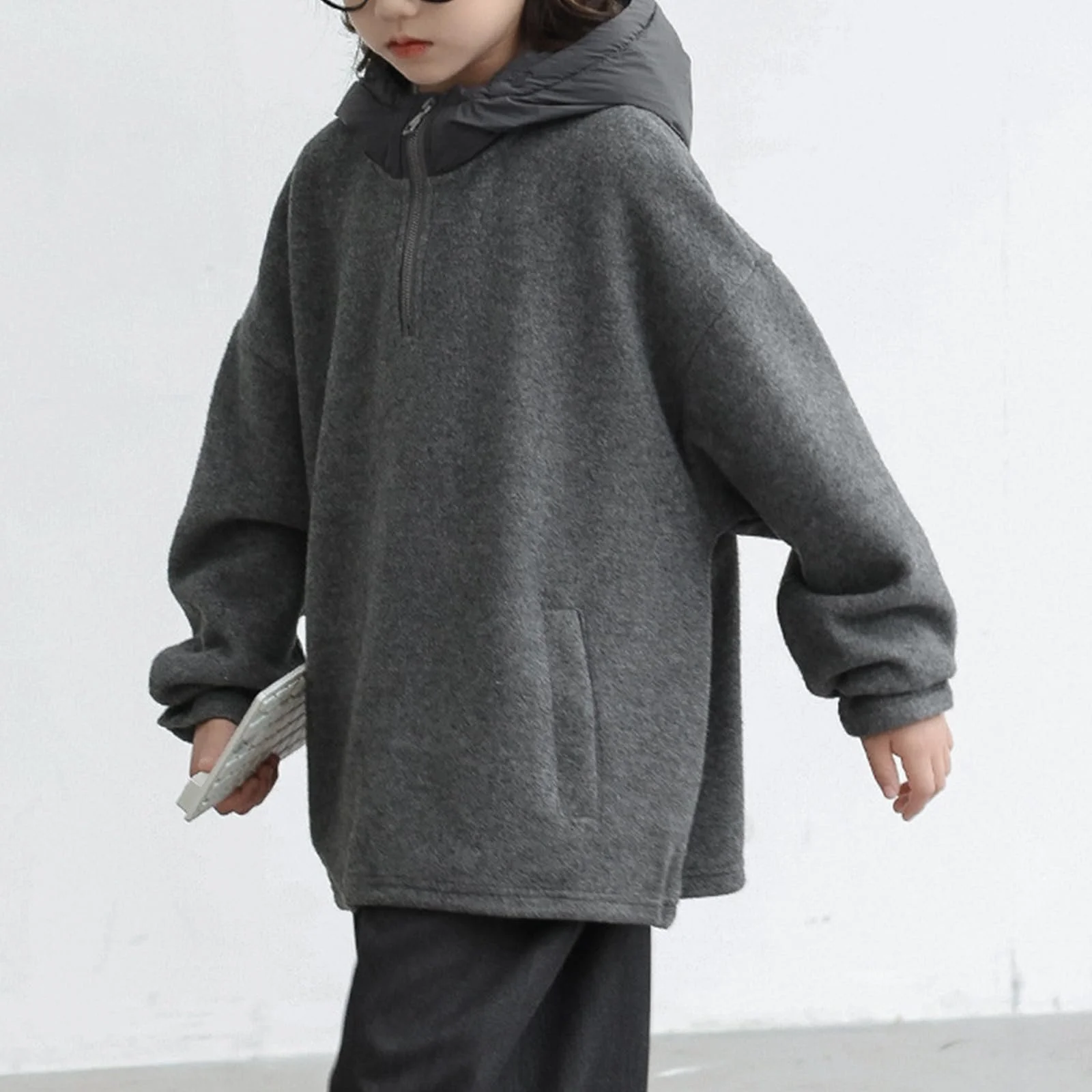 Худи Флисовый для детей, длинный рукав, теплый, верхняя одежда, спортивная куртка для девочек от 4 до 15 лет, фото №2