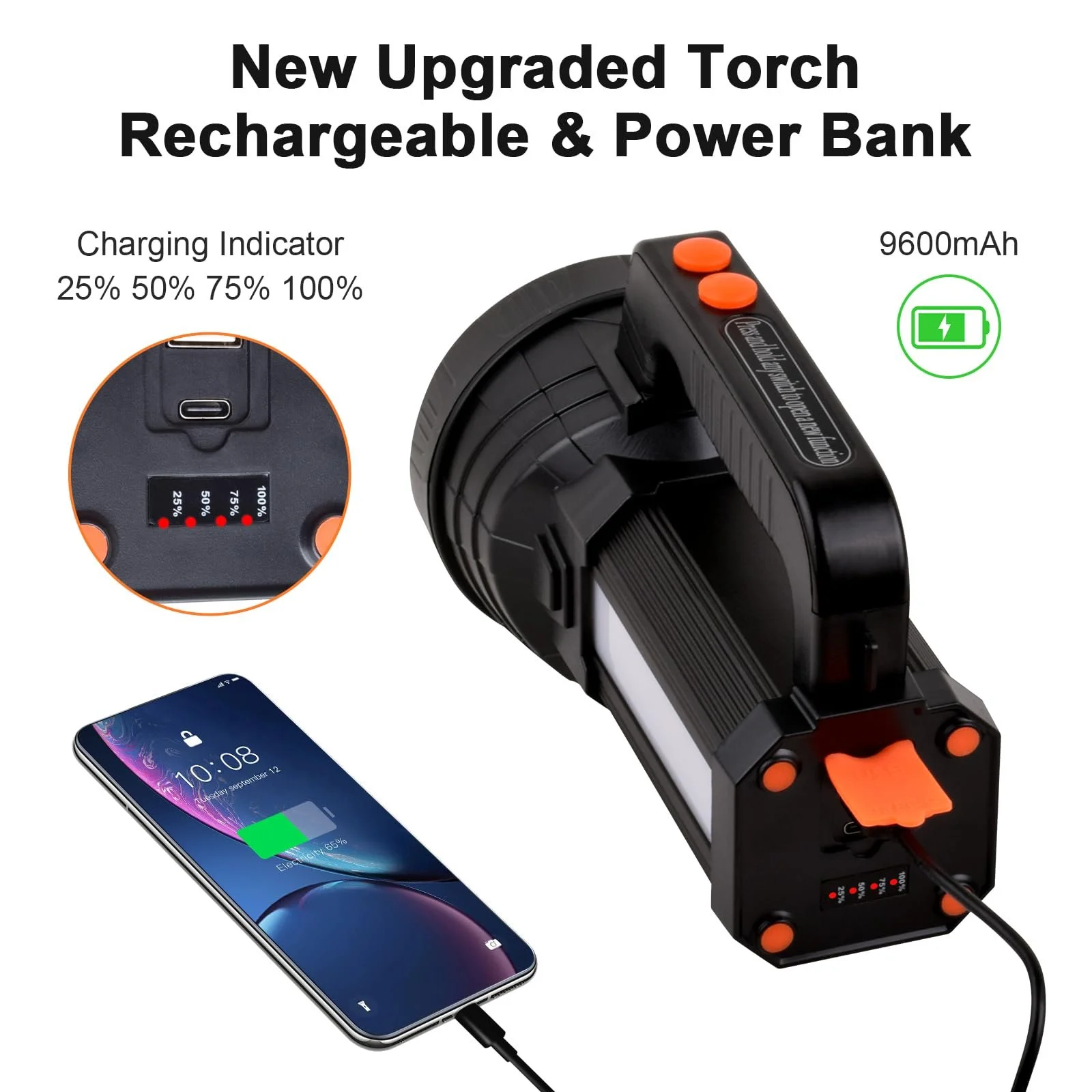 LED Фонарь ERAY 11000 лм, ручной фонарь, аккумулятор 9600 мАч, 6 режимов, IPX4 водонепроницаемый, Power Bank, фото №4 LED Фонарь ERAY 11000 лм, ручной фонарь, аккумулятор 9600 мАч, 6 режимов, IPX4 водонепроницаемый, Power Bank, фото №4