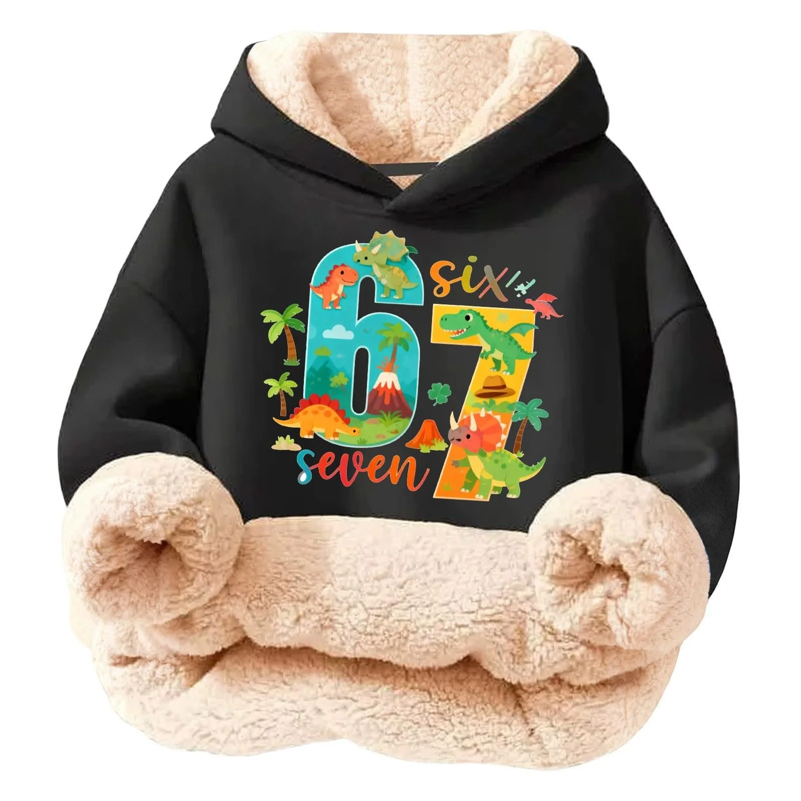 Худи для девочки Повседневная Толстовка для мальчиков Детская кофта Лонгслив Девочка Удобная Модная Толстовка Зимняя Теплая Милая Лед 67 Принт Пуловер Толстовка для детей Флисовая куртка, фото №1