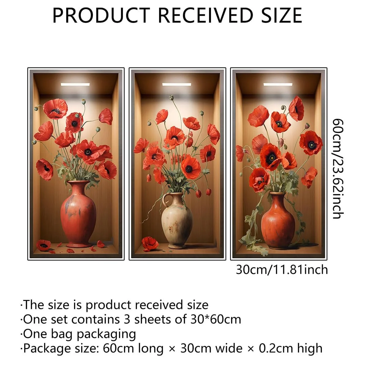 Наклейка на стіну Runtoo 3D ефект Квіти Мак Червона, фото №4