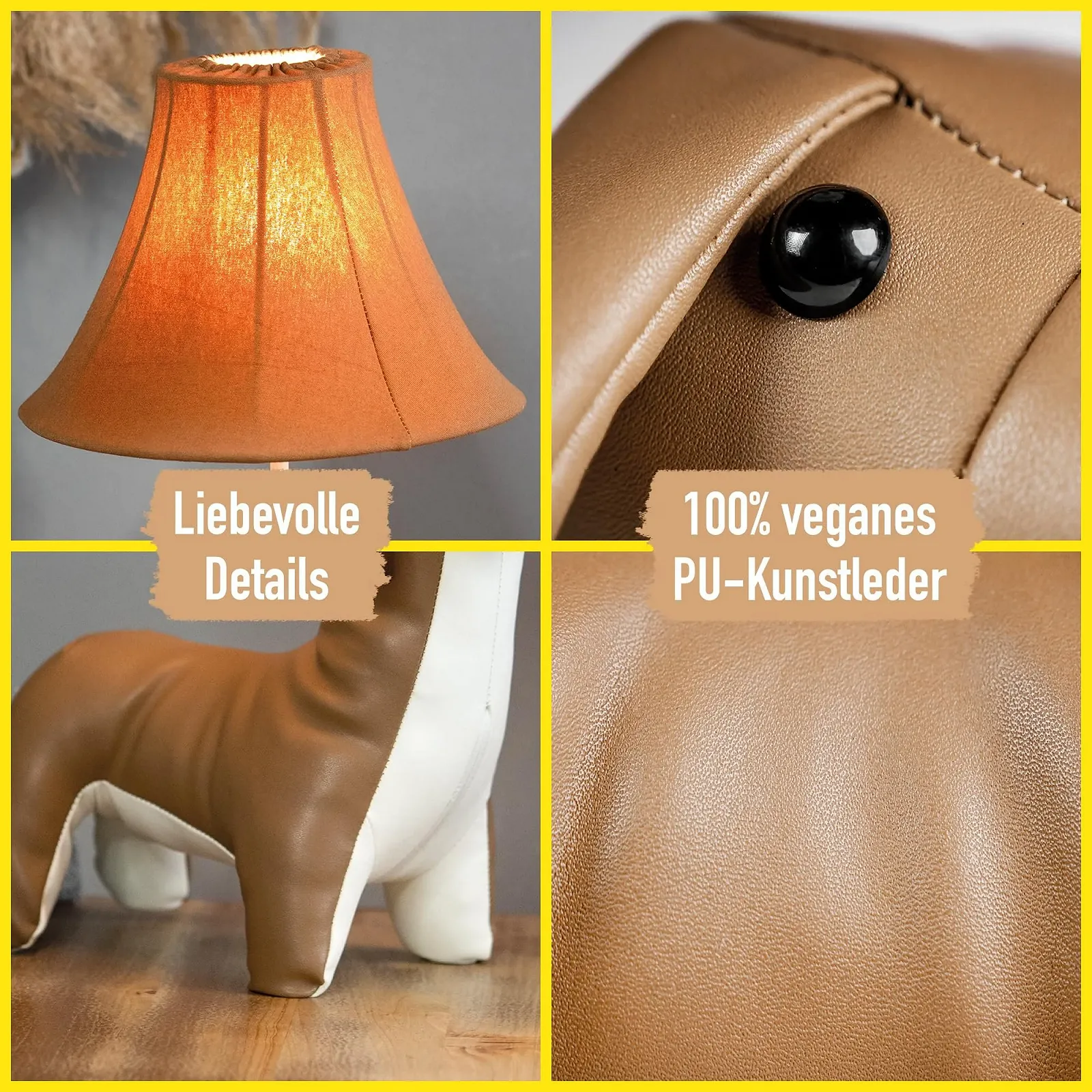 Настільна лампа Happy Lamps Waldi Dachshund LED 48 см Веганська шкіра Коричнева з білим, фото №5