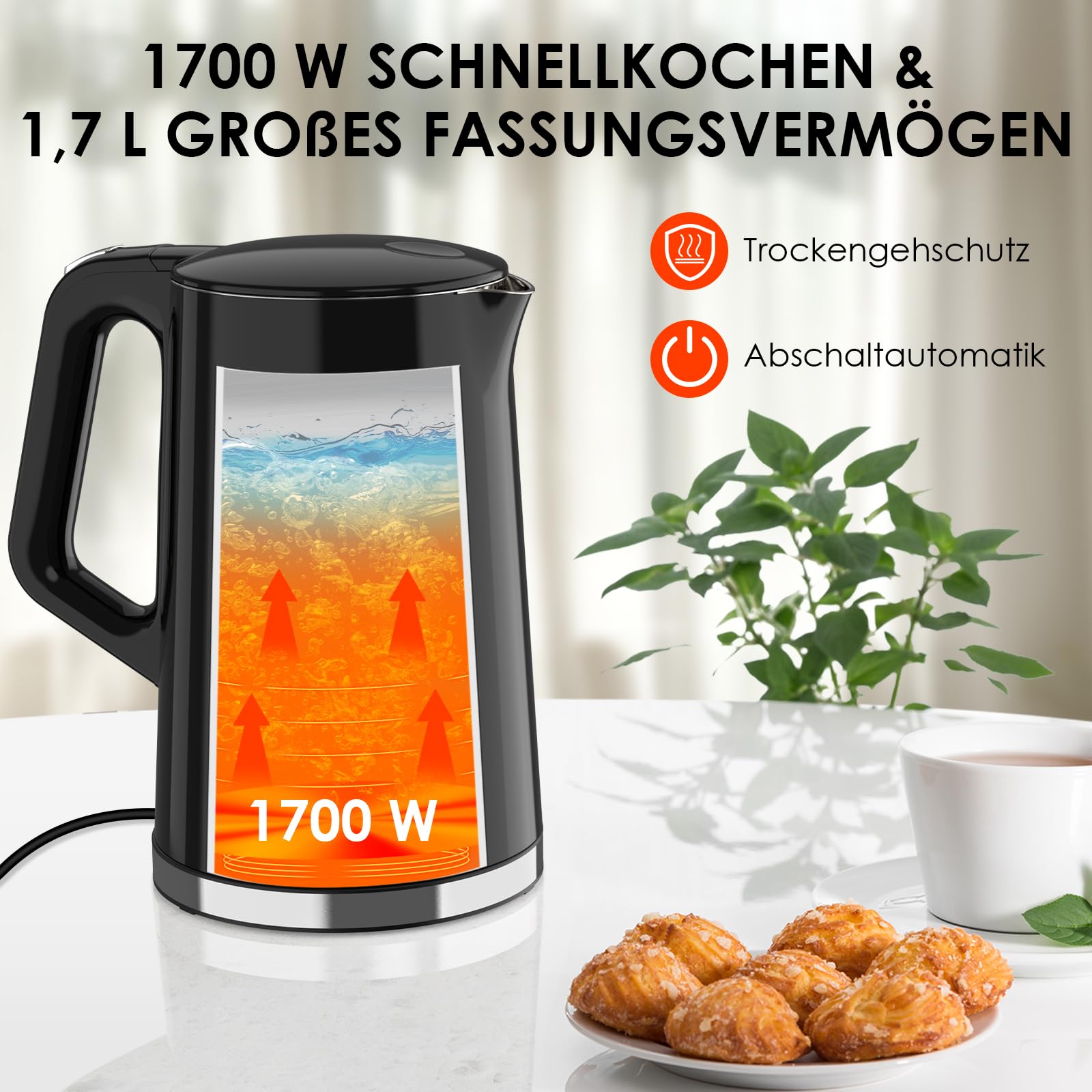 Электрочайник VORSCH 1.7 L LCD Черный, фото №3
