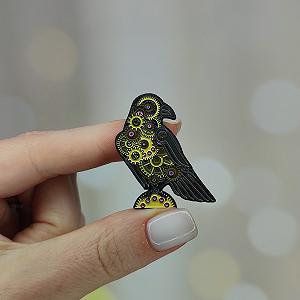 Металлический значок пин Механический ворон Стимпанк - Фото 1