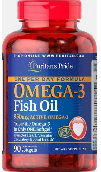 Puritan's Pride Triple Strength Омега-3 Fish Oil 1360 мг 950 мг активного омега-3), 90 капс (PTP-32948), фото №1