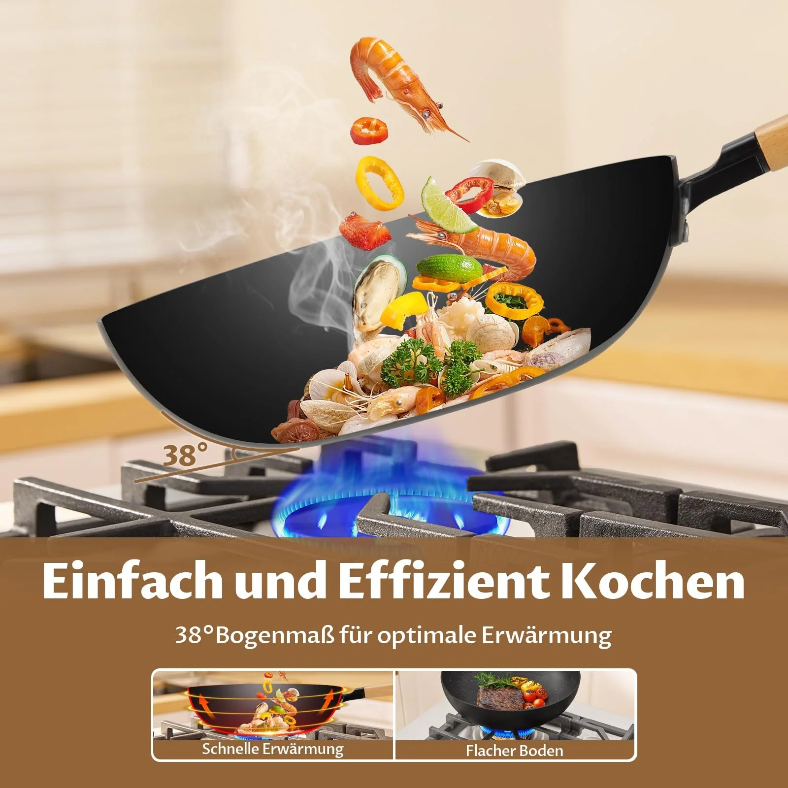 Сковорідка-вок індукційна BEZIA 30 см з кришкою, фото №4