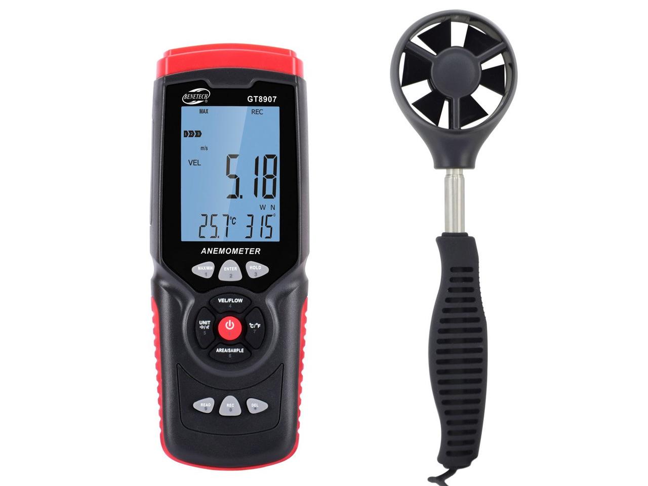 Анемометры Benetech профессиональный USB 0,3-45м/с, 0-45°C GT8907, фото №2