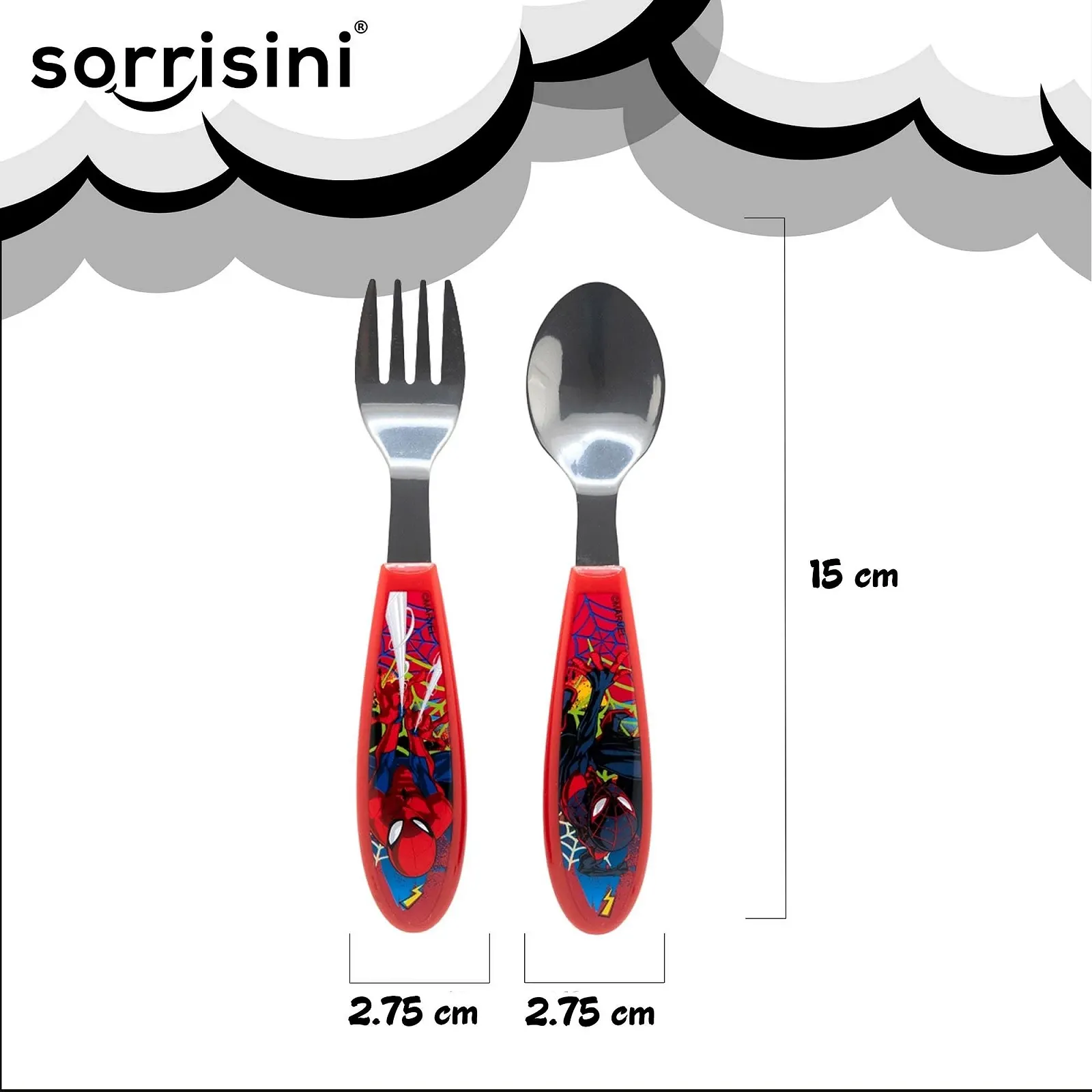 Набор детской посуды Sorrisini, 3 предмета: тарелка, ложка, вилка, Spiderman, фото №4 Набор детской посуды Sorrisini, 3 предмета: тарелка, ложка, вилка, Spiderman, фото №4