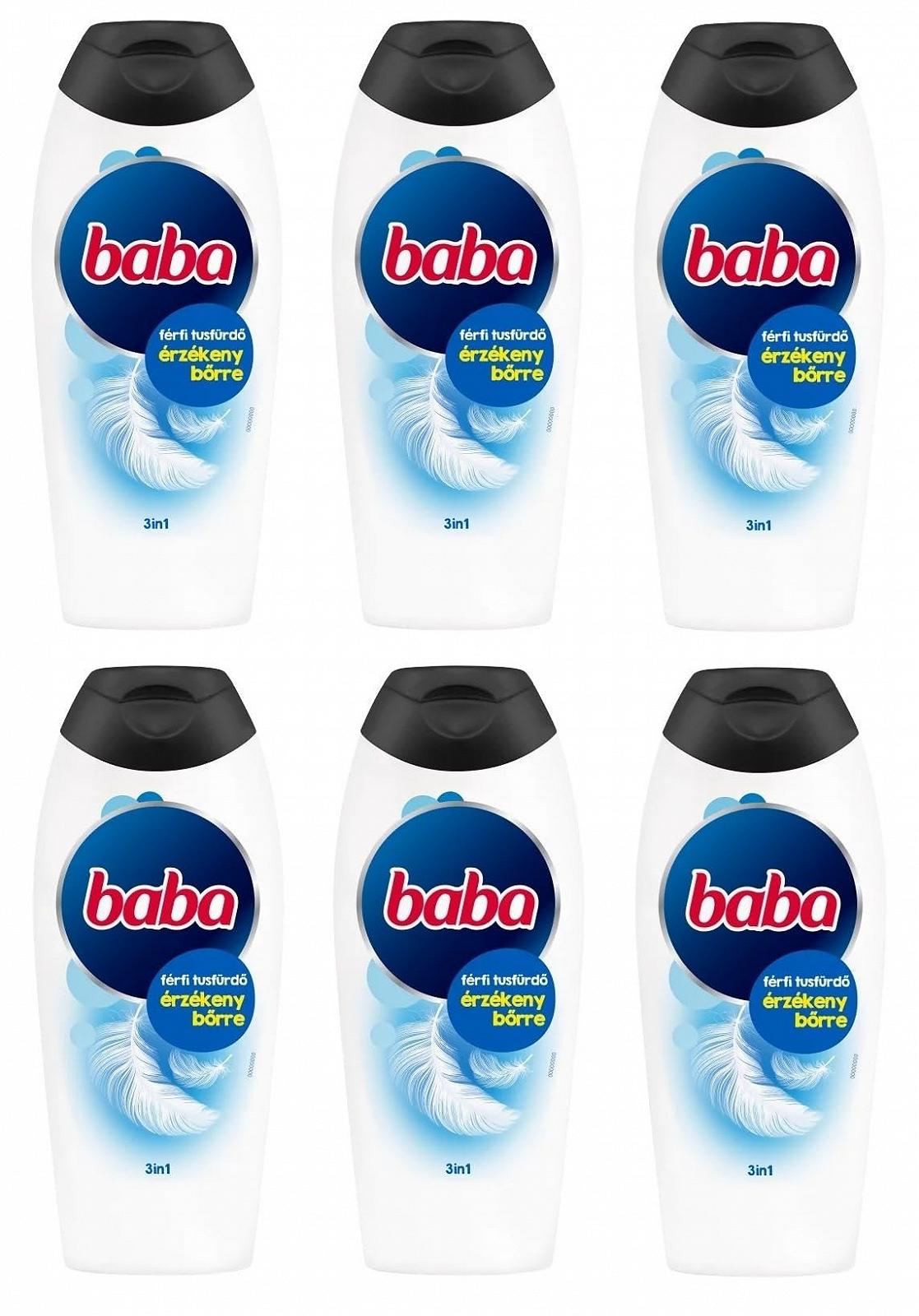 Гель для душу BABA Men 3-в-1 для чутливої шкіри обличчя тіла та волосся 6 шт. по 400 мл, фото №1