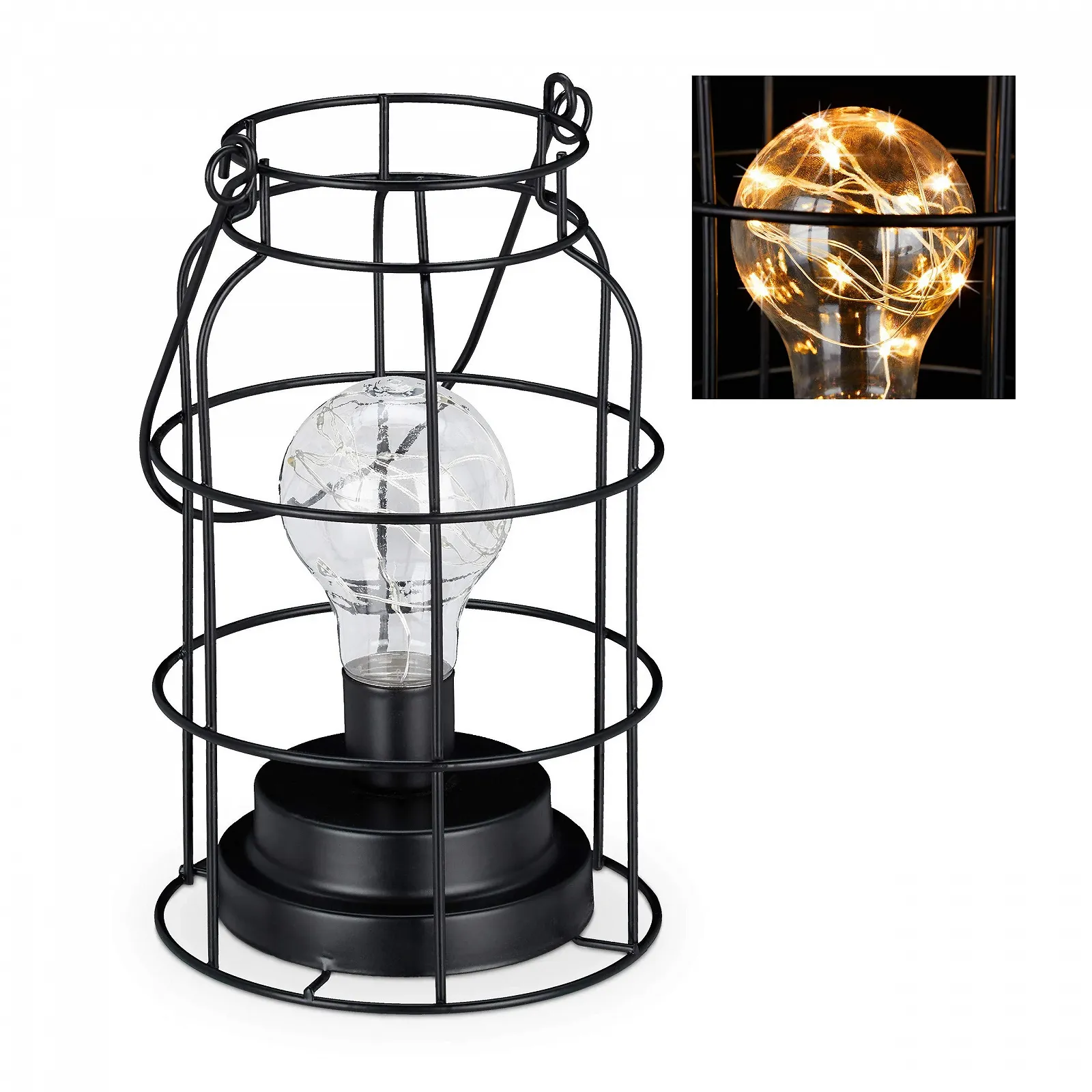 Настільна лампа Relaxdays Vintage Решітчаста LED Теплий білий Батарейка Чорна, фото №1