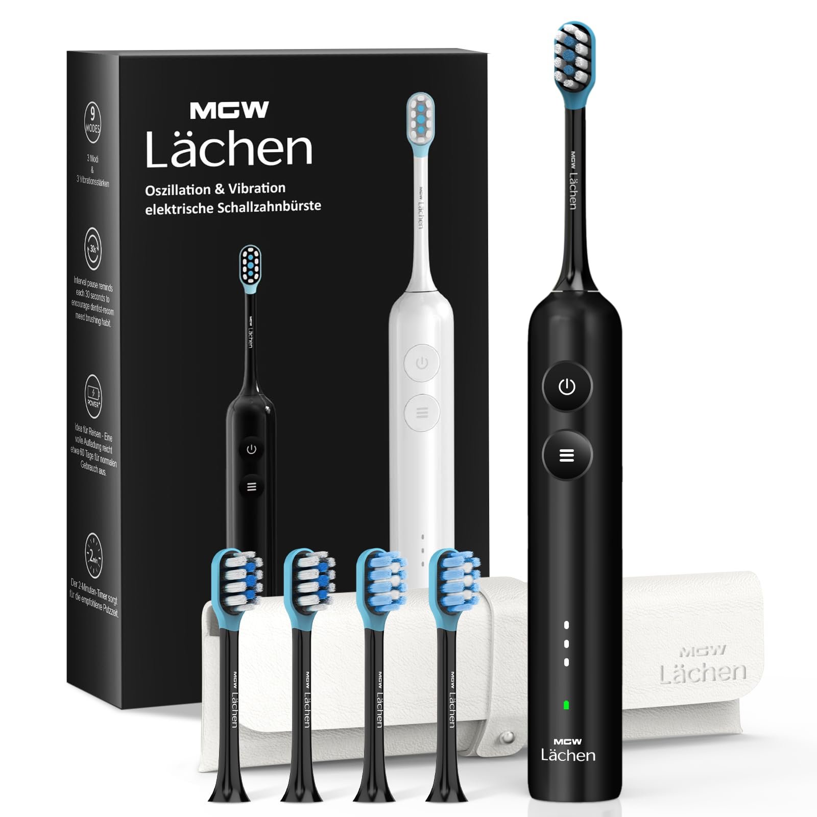 Електрична звукова зубна щітка Lächen MGW Series осциляція та вібрація 3 режими 3 рівні інтенсивності дорожня сумка Чорна, фото №1
