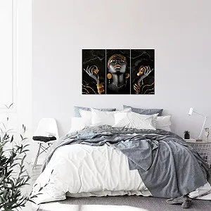 Картини настінні Runa Art African Woman XXL 120 x 80 см 3 шт. Чорний, Золотий synthetic.ua - Фото 1
