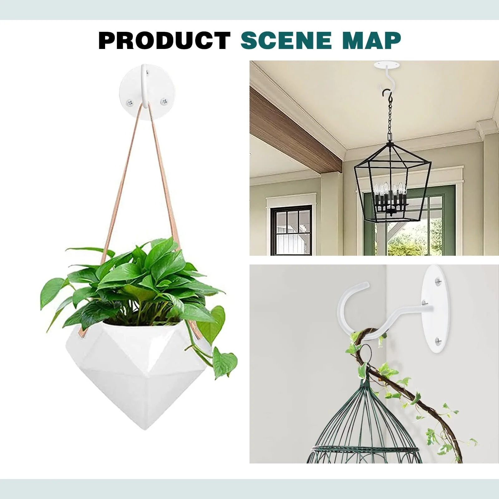 Гачки стельові для підвісних рослин набір 3 штуки метал Білий, фото №7 Гачки стельові для підвісних рослин набір 3 штуки метал Білий, фото №7