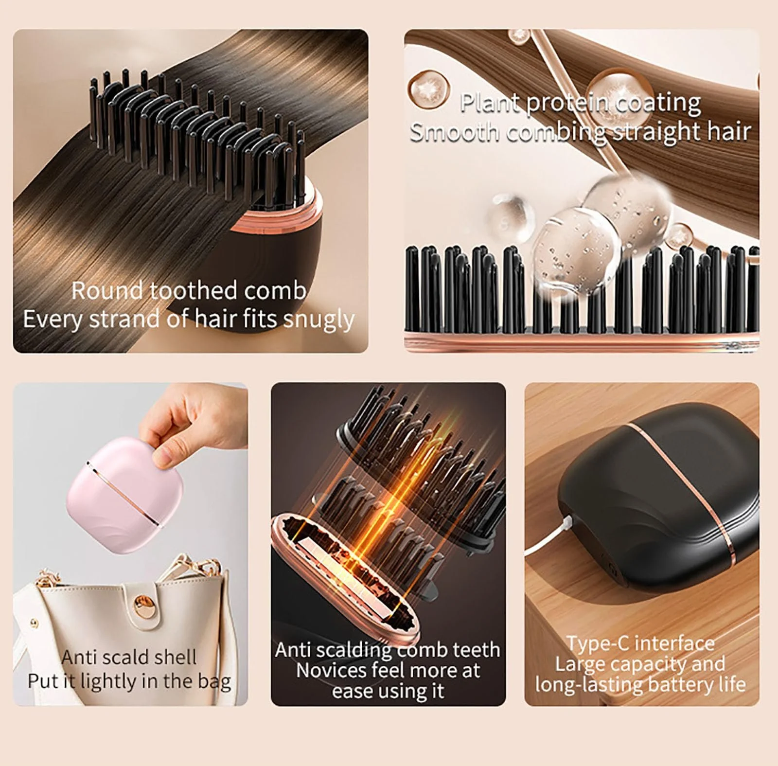 Міні-випрямляч бездротовий Mini Hair Straightener Brush Акумуляторний 3 рівні температури, фото №6