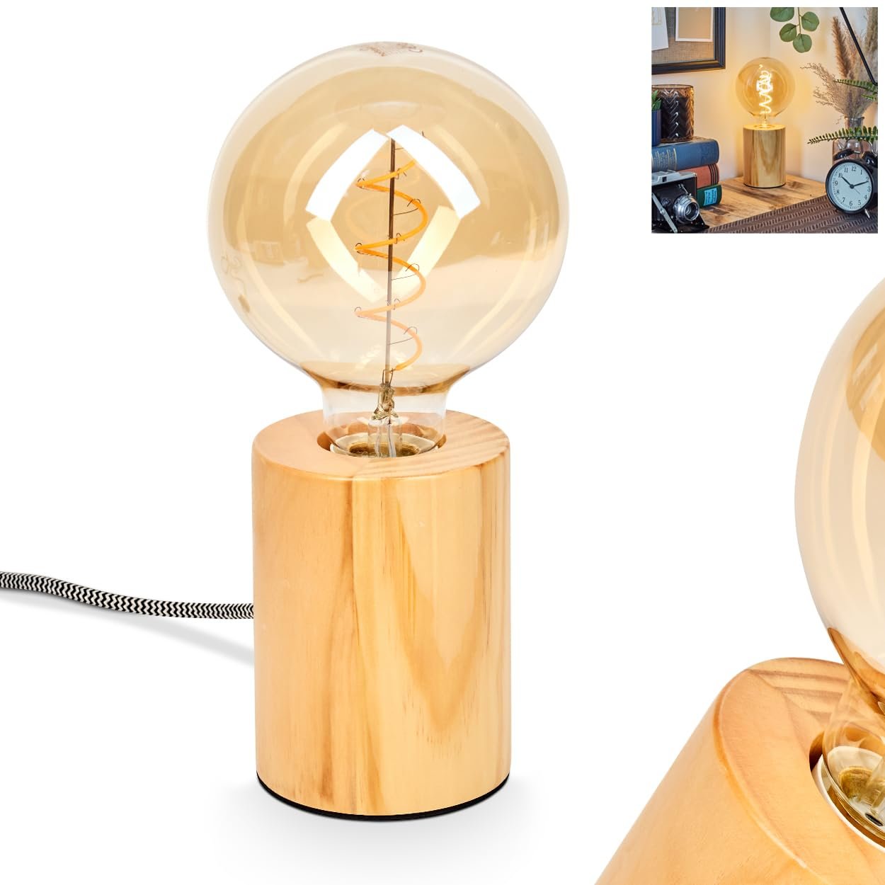 Настільна лампа HOFSTEIN Tallsebo Дерев'яна Скандинавський/Boho Натуральний Колір В 12 см E27, фото №1