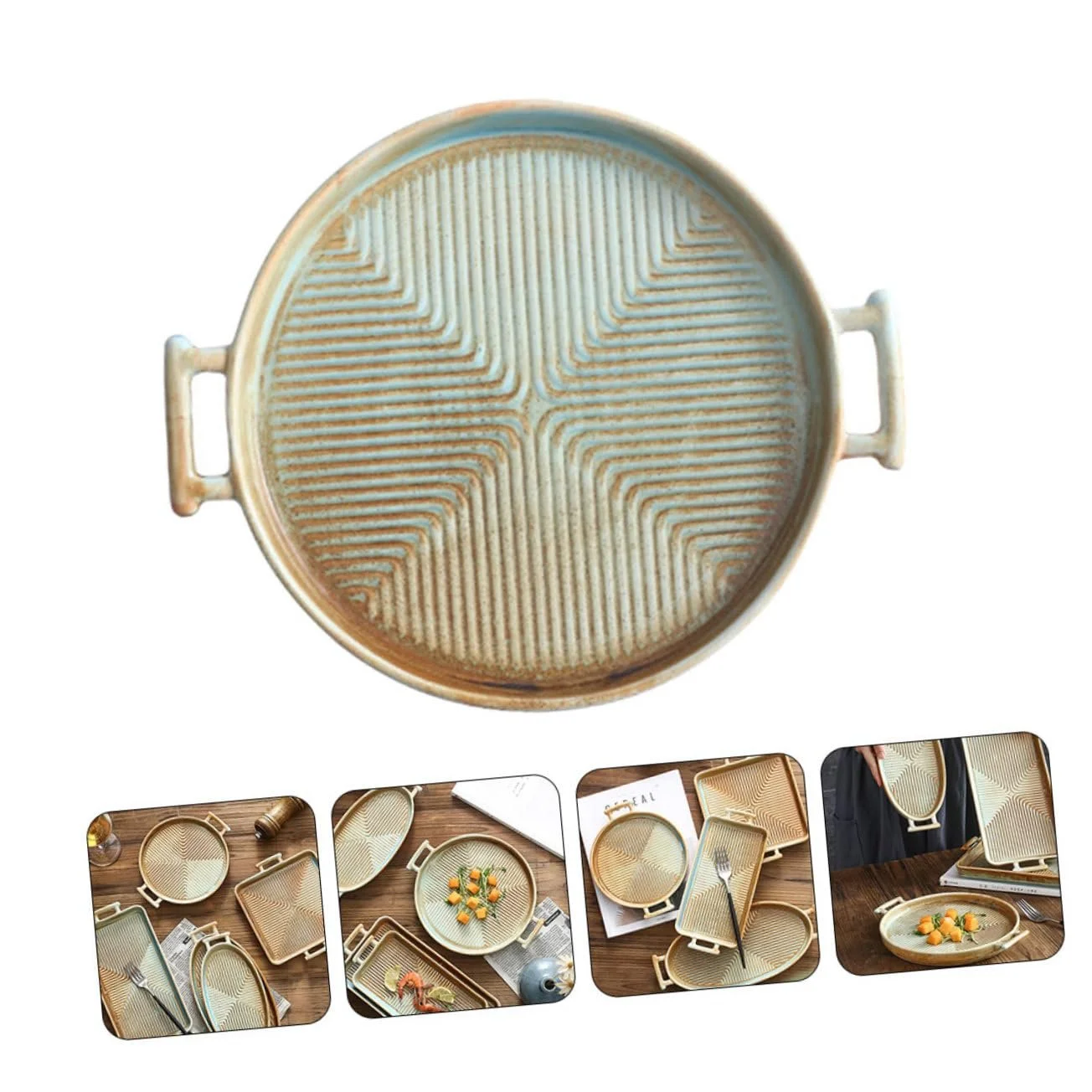 Форма для запекания iplusmile Retro керамическая круглая с двойными ручками термостойкая, фото №5 Форма для запекания iplusmile Retro керамическая круглая с двойными ручками термостойкая, фото №5