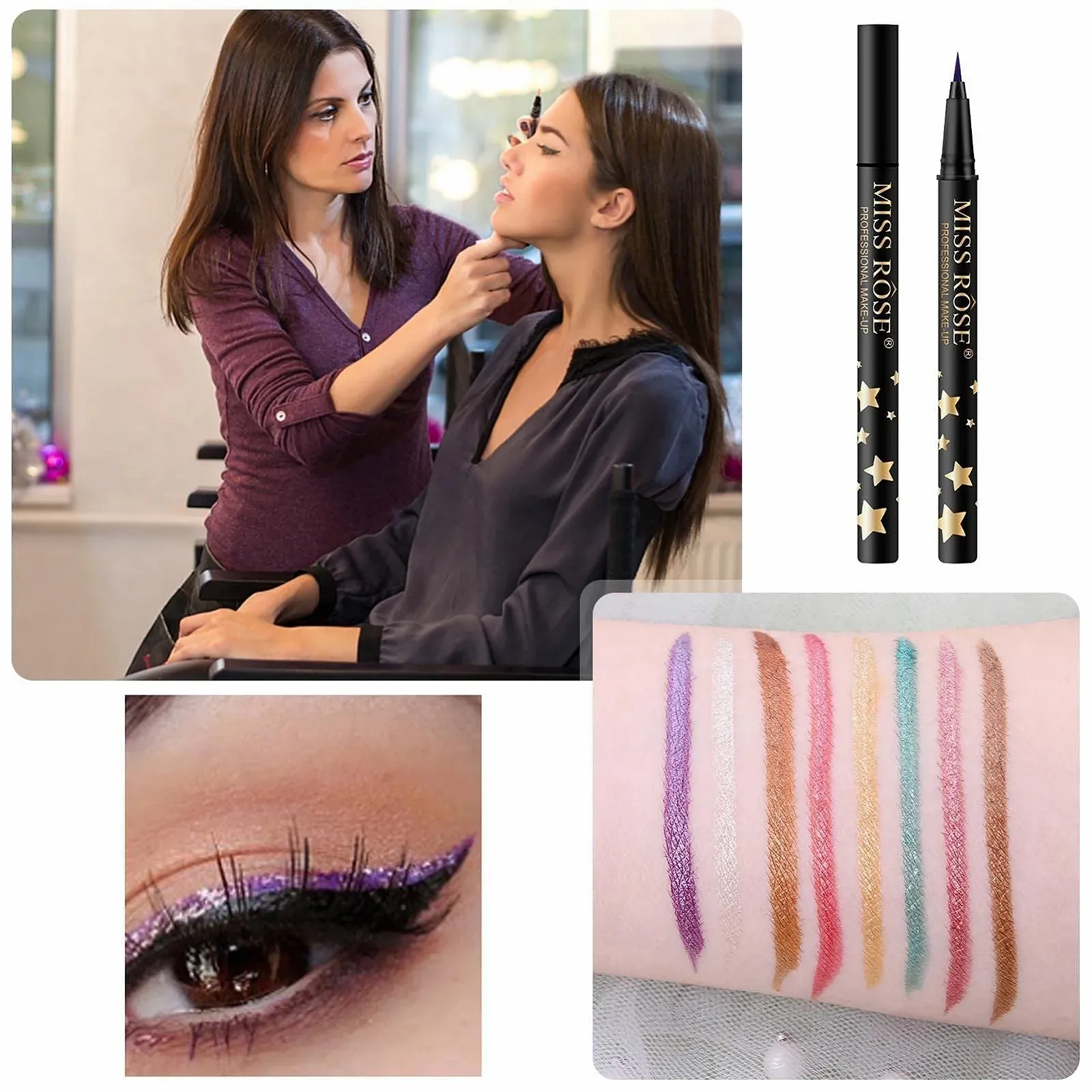 Жидкая Подводка для глаз с блестками Fowybe, фото №3