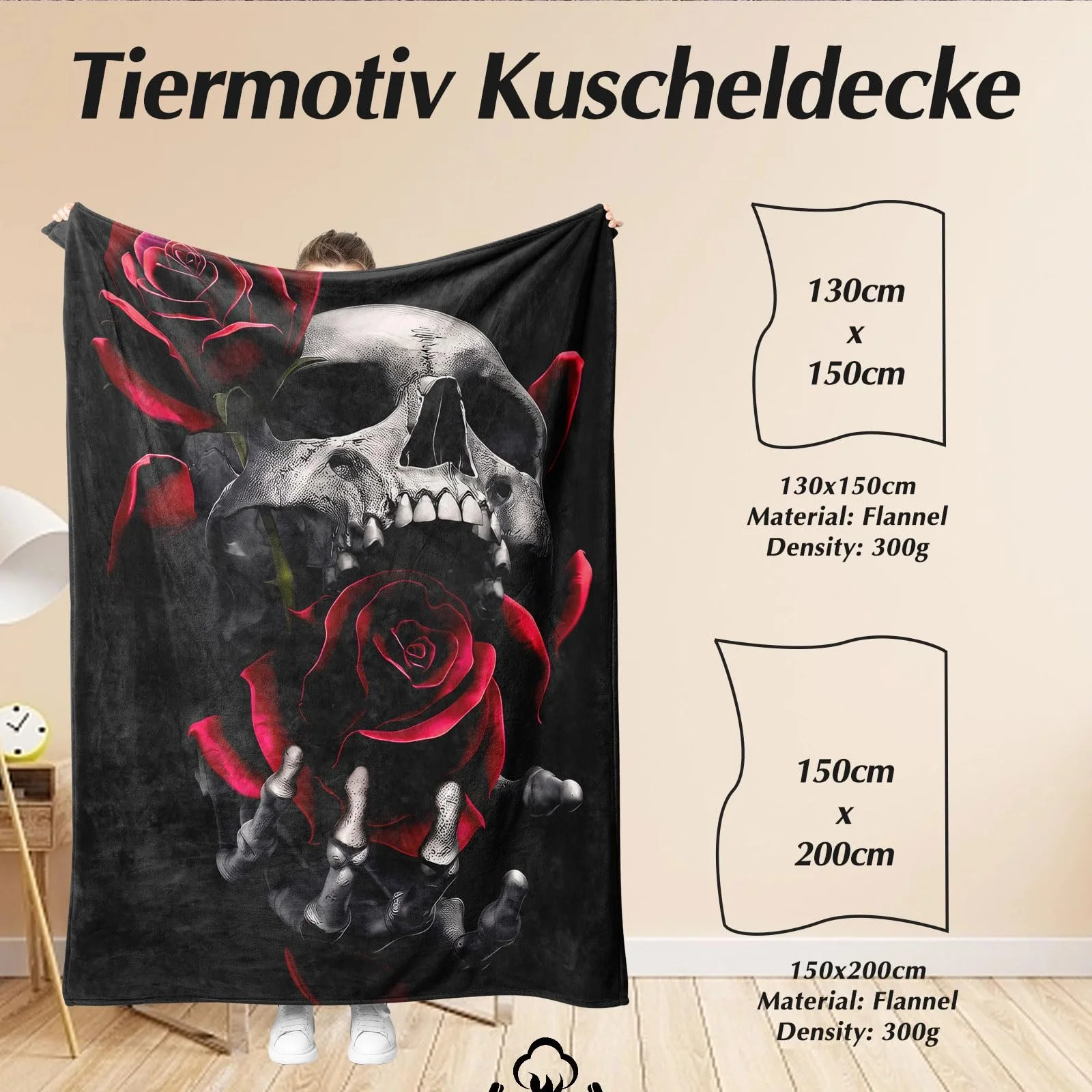 Покривало KAIDAARTLH Череп, 150 x 200 см, готичний принт з черепом, фото №5 Покривало KAIDAARTLH Череп, 150 x 200 см, готичний принт з черепом, фото №5