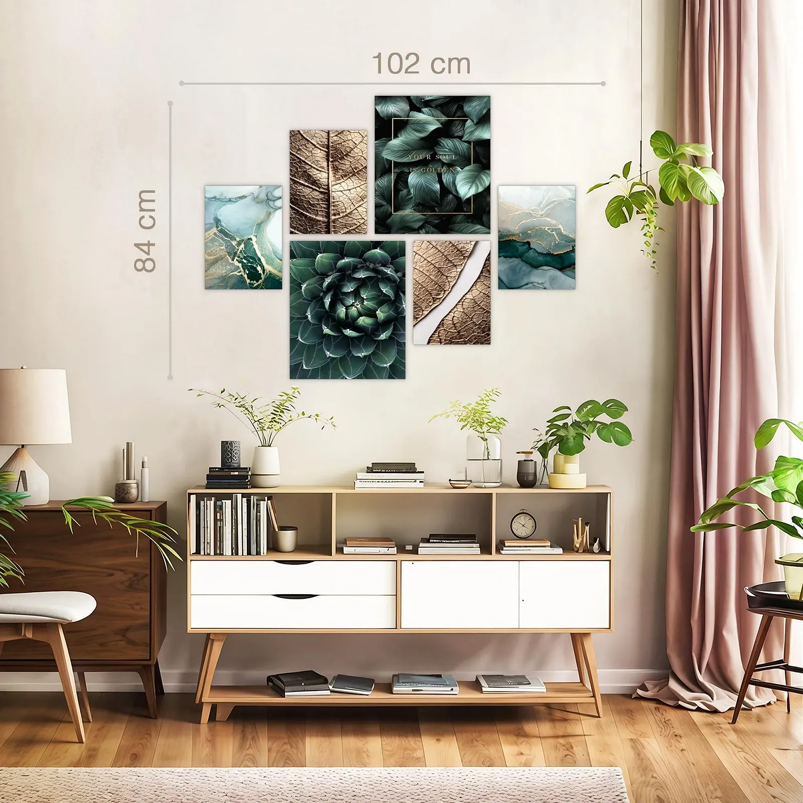 Набір настінних картин Novart N032663a Golden Leaves Modern Decoration Gold Green, фото №3