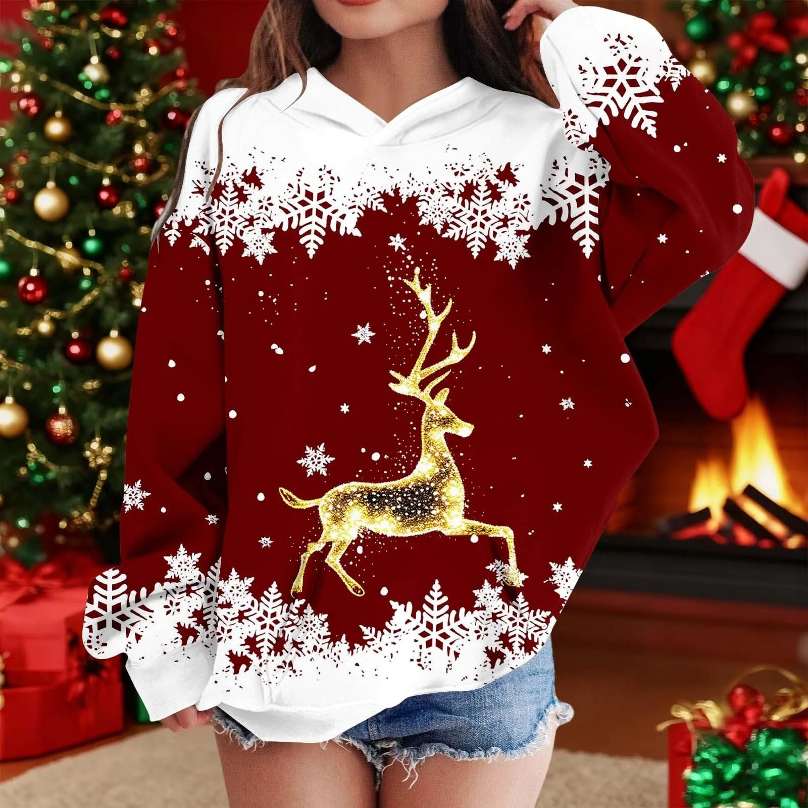 Детский рождественский джемпер Толстовки для девочек Зеленый, фото №3