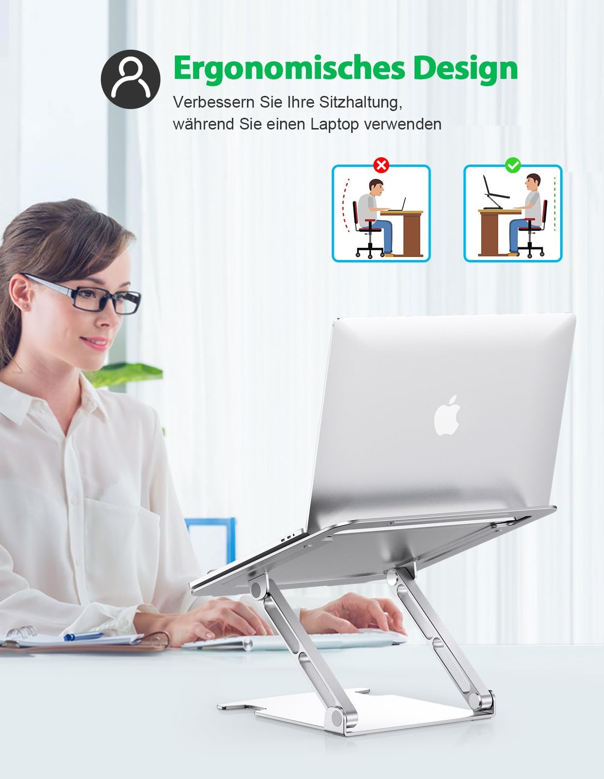 Підставка для ноутбука Glangeh Алюмінієва Міцна, Вентильована Ергономічна з Регульованою Висотою, Розсіювання Тепла Сумісна з MacBook Pro Air, Dell, HP, Усіма 10-16 Дюймовими Ноутбуками, фото №7