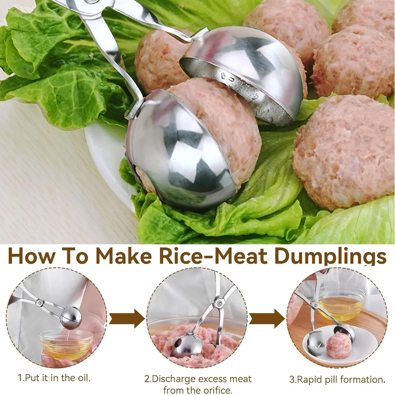 Набор ложек для тефтелей Meat Baller 304 Stainless Steel 2 шт. нержавеющая сталь, фото №2 Набор ложек для тефтелей Meat Baller 304 Stainless Steel 2 шт. нержавеющая сталь, фото №2