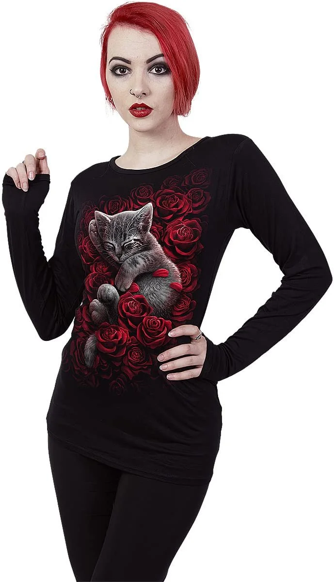 Рубашка с длинными рукавами Spiral Bed of Rose Женская Черный Gothic Cats Rockwear, фото №2