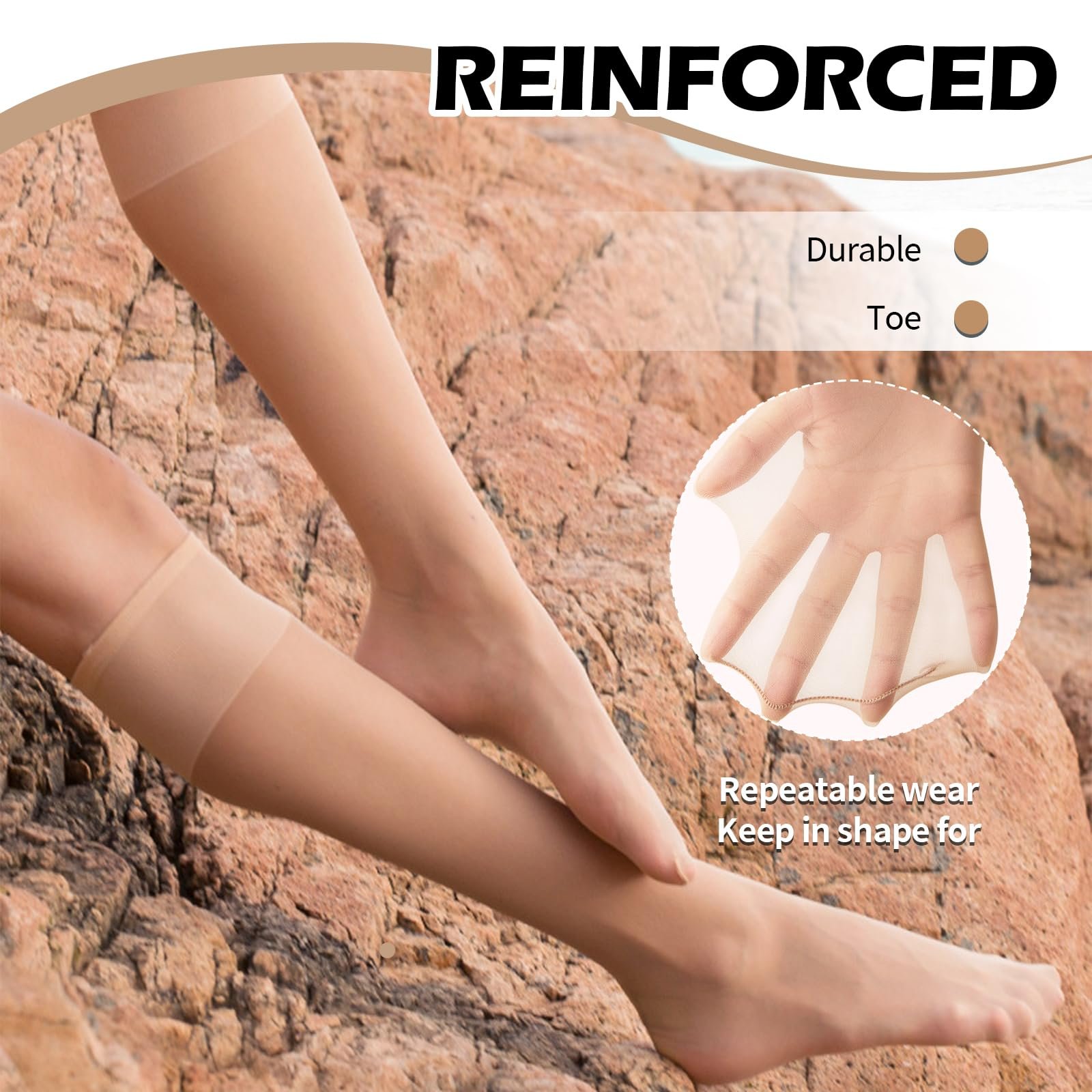 Гольфы, 12 пар, Прозрачные гольфы для женщин, Телесный цвет, Один размер подходит всем, фото №4