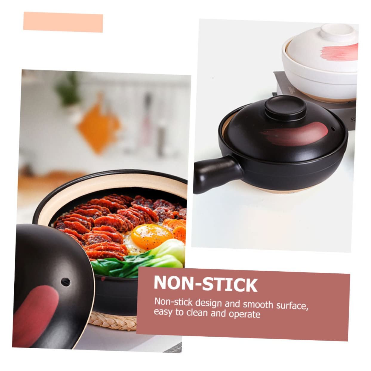 Кастрюля Abaodam керамическая с крышкой антипригарная для тушения, фото №3