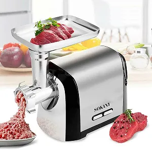 Мясорубка электрическая SOKANY SK-088 3200 Вт с 3 дисками и насадками для колбас и кеббе Silver/Black synthetic.ua - Фото 1