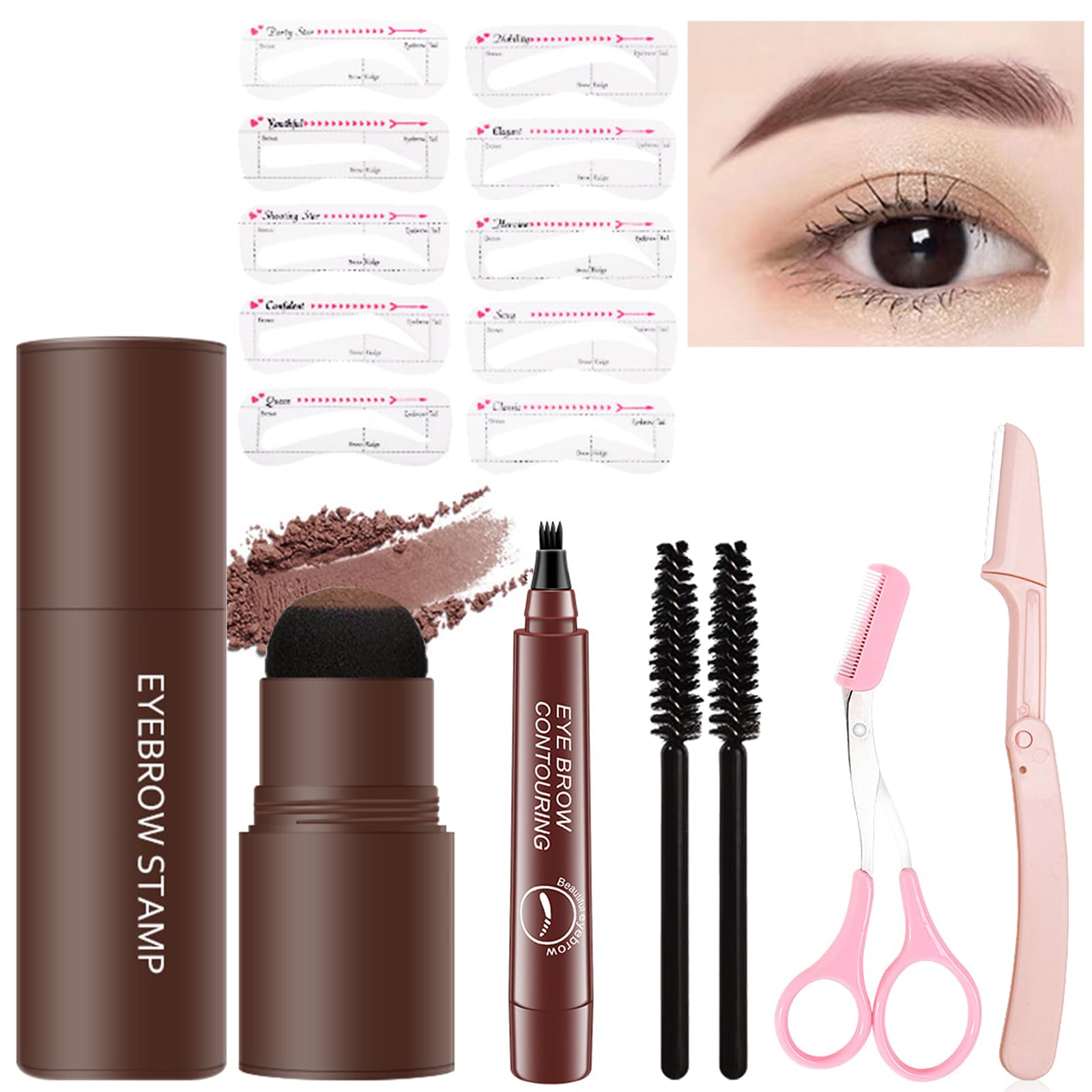 Набір для брів Eyebrow Stamp Kit Пудра Довготривала з 10 багаторазовими трафаретами для ідеального макіяжу брів, фото №1