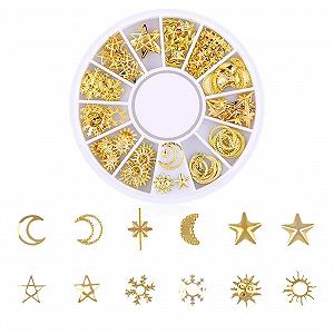 Украшение Золото Набор Заклепки Гвозди Бриллианты Блеск Звезды и Луна (D) - Фото 1