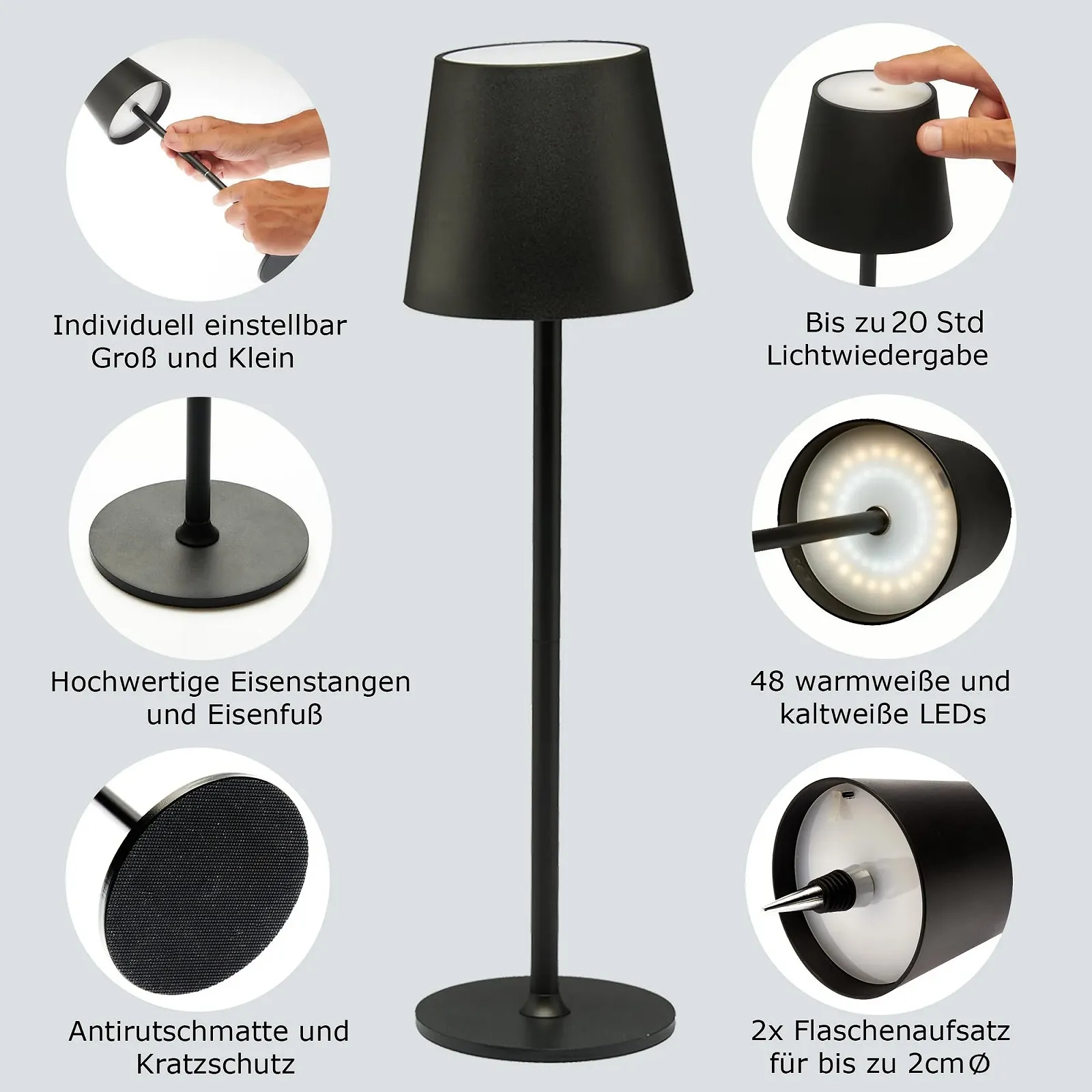 Настільна лампа Smart-Planet набір 2 шт. акумуляторна бездротова 5200 mAh IP54 регульована висота сенсорна димована USB-C, фото №5