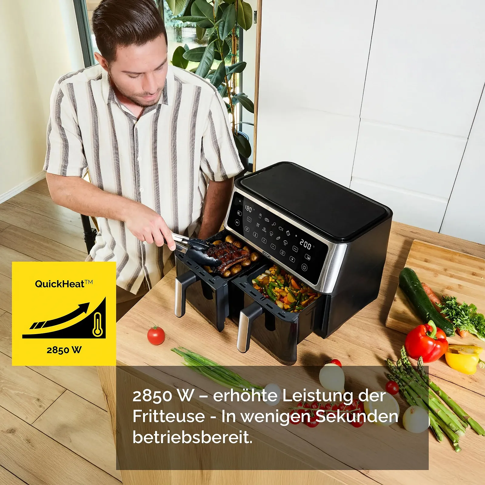 Мультипіч Yoer DualCrisp AF02BK 10 L 2 камери 6-в-1 10 програм 2850 W Black, фото №3 Мультипіч Yoer DualCrisp AF02BK 10 L 2 камери 6-в-1 10 програм 2850 W Black, фото №3