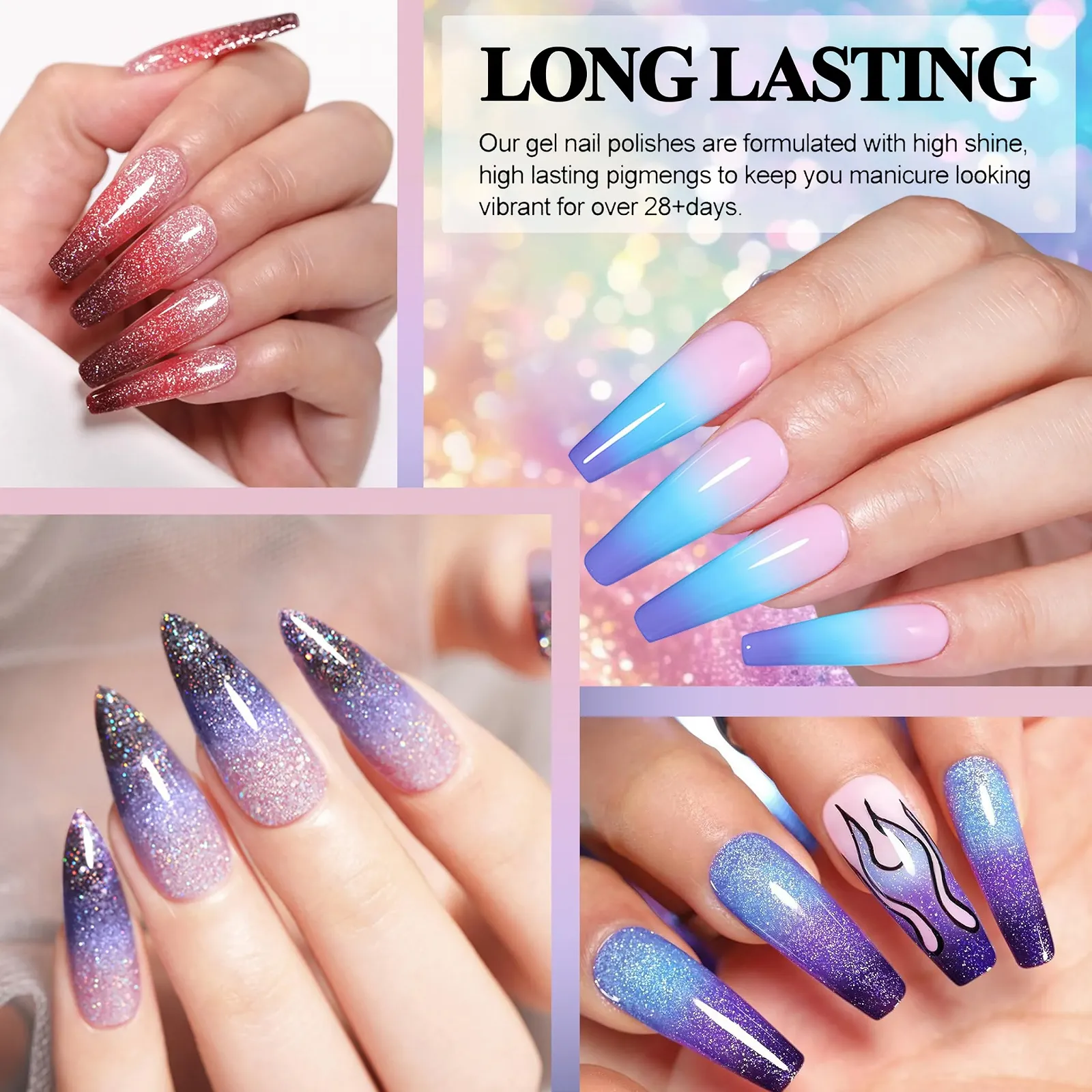 Гель-лак для ногтей с изменением цвета UV 7.5 мл, изменение температуры с эффектом блесток, сине-фиолетовый, фото №3