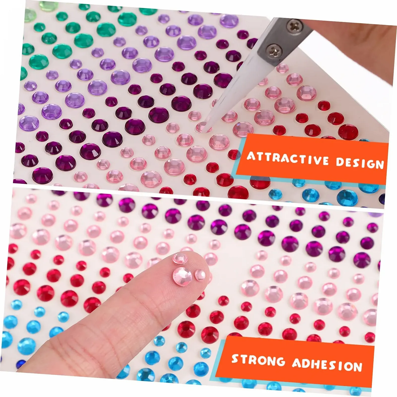 Наклейки зі стразами VILLCASE 2 аркуші Самоклеючі з кришталевими дорогоцінними каменями, фото №3