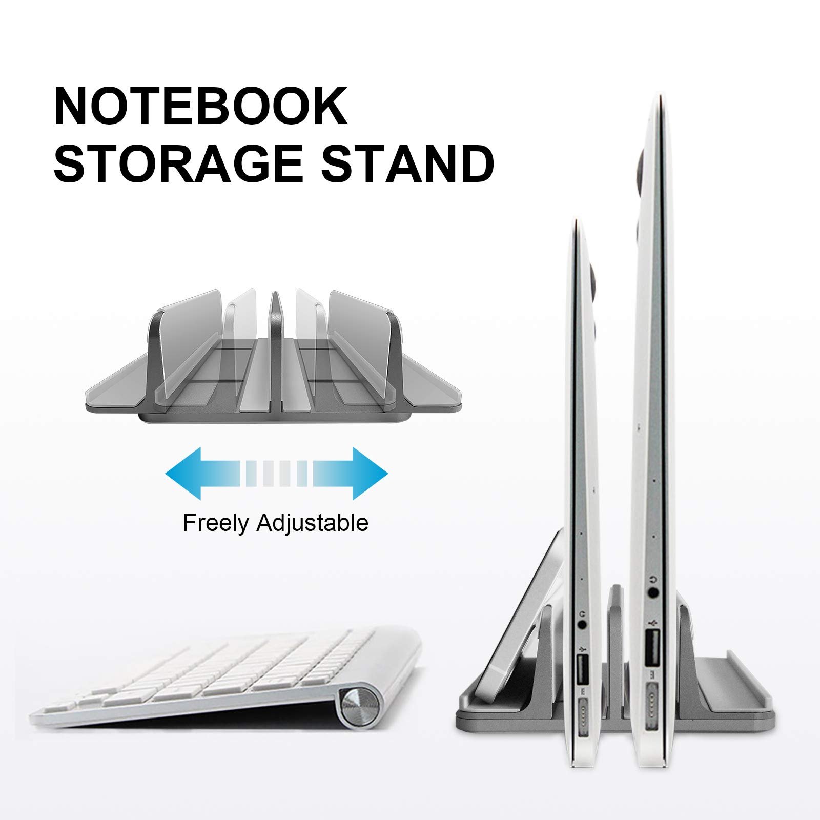 Вертикальная Подставка для Ноутбука Двойная Регулируемая 4 Отделения Серый, фото №2 Вертикальная Подставка для Ноутбука Двойная Регулируемая 4 Отделения Серый, фото №2