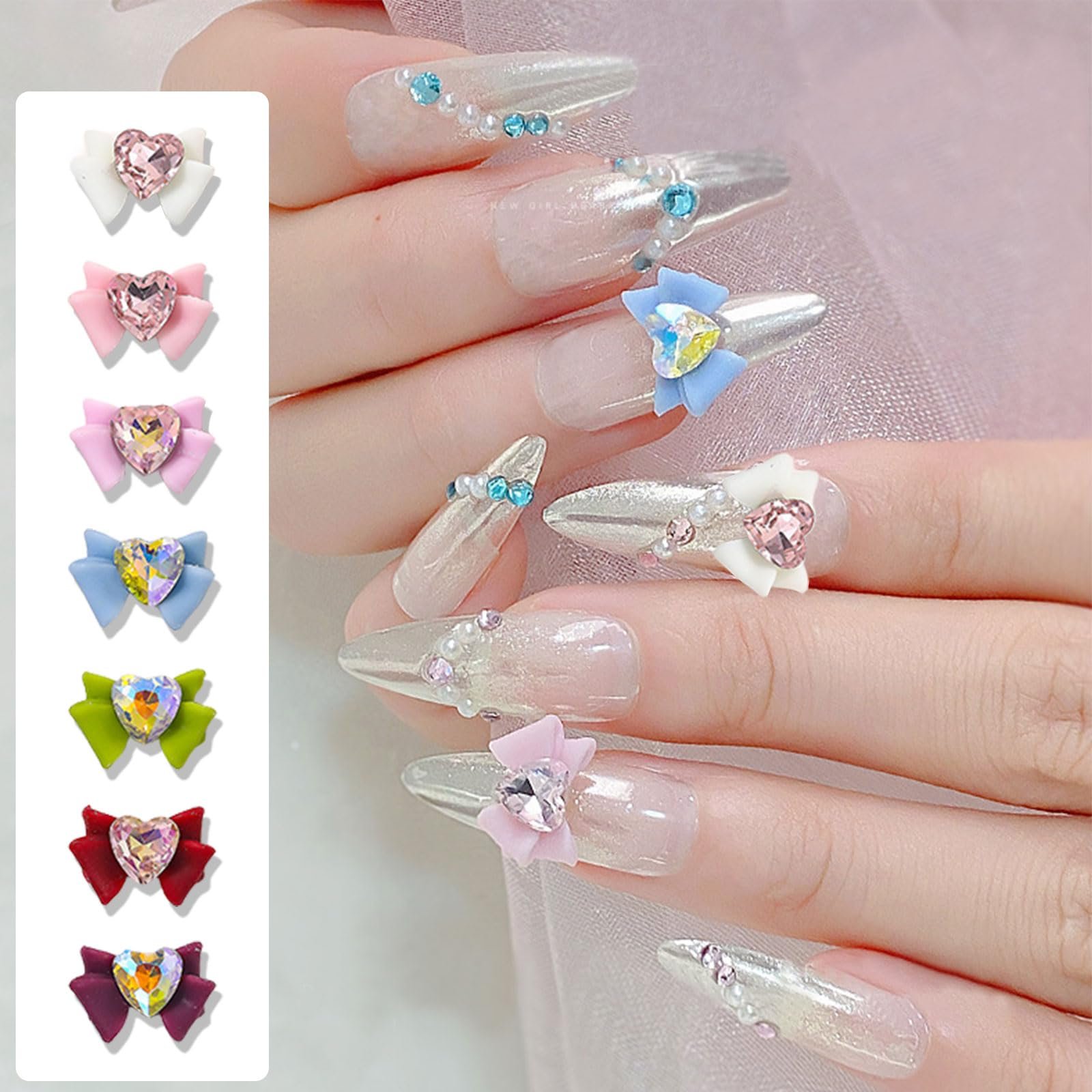 3D Подвески для ногтей 35 шт Сердце Стразы Бантик Самоцветы для ногтей 3D Бабочка Украшения для ногтей из смолы Аксессуары для ногтей, фото №4