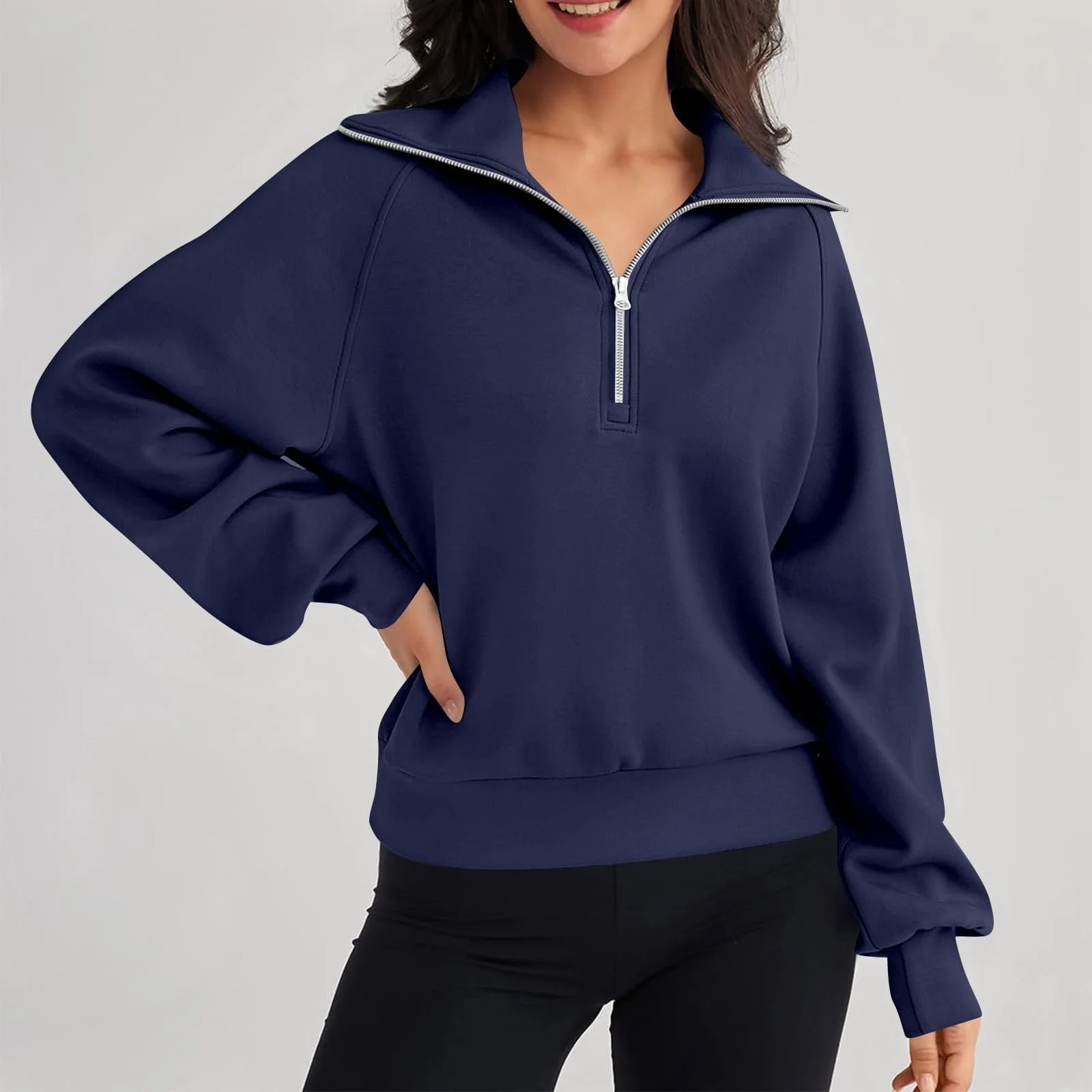 Женский свитшот однотонный на молнии милый повседневный Backwoods Y2K тонкий свободного кроя модный с круглым вырезом в стиле кантри-готика, фото №2 Женский свитшот однотонный на молнии милый повседневный Backwoods Y2K тонкий свободного кроя модный с круглым вырезом в стиле кантри-готика, фото №2